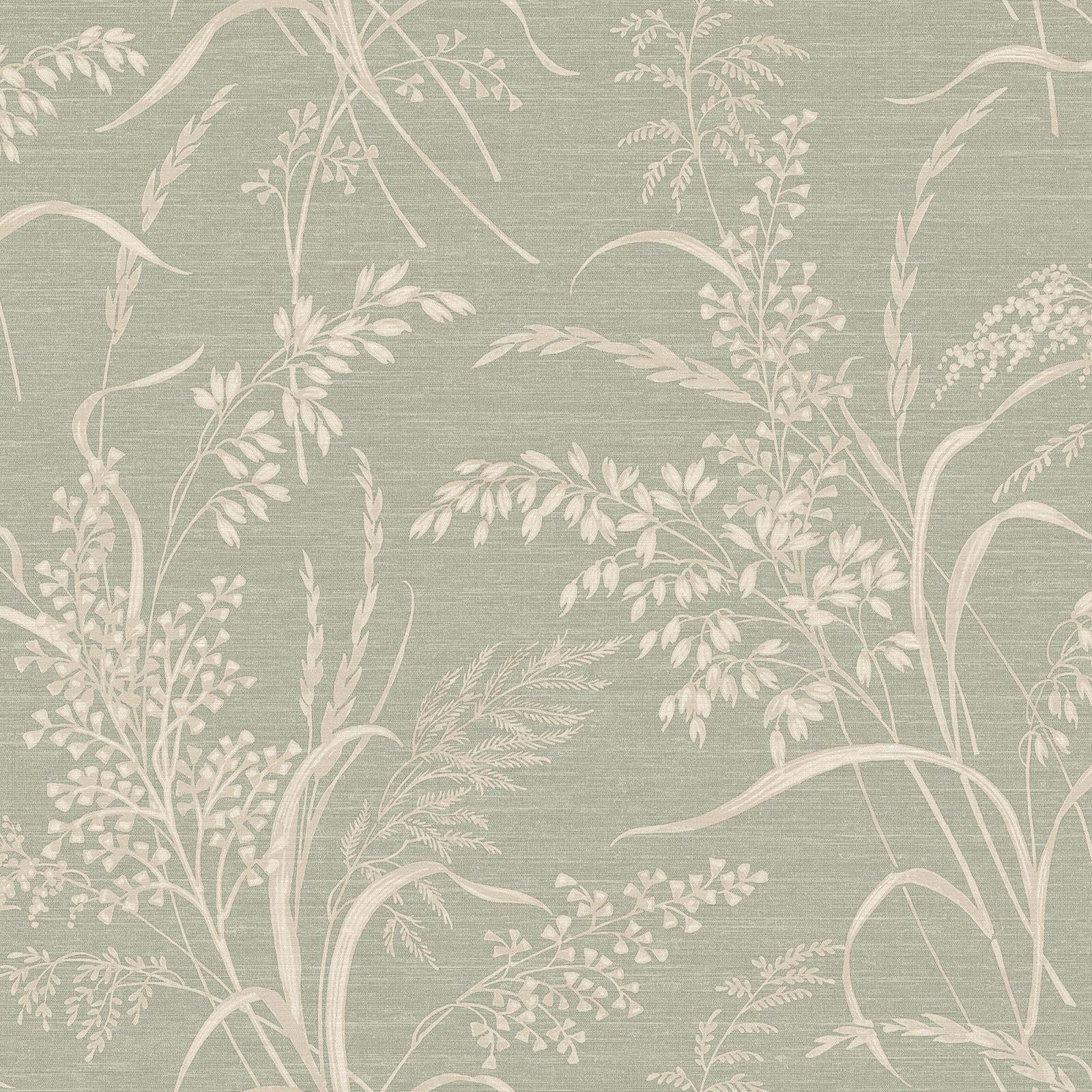 Grandeco Grasslands Botanical Illustrated Wallpaper Perfect for Living Rooms Bedrooms Hallways in a Soft Sage Green (A82401)