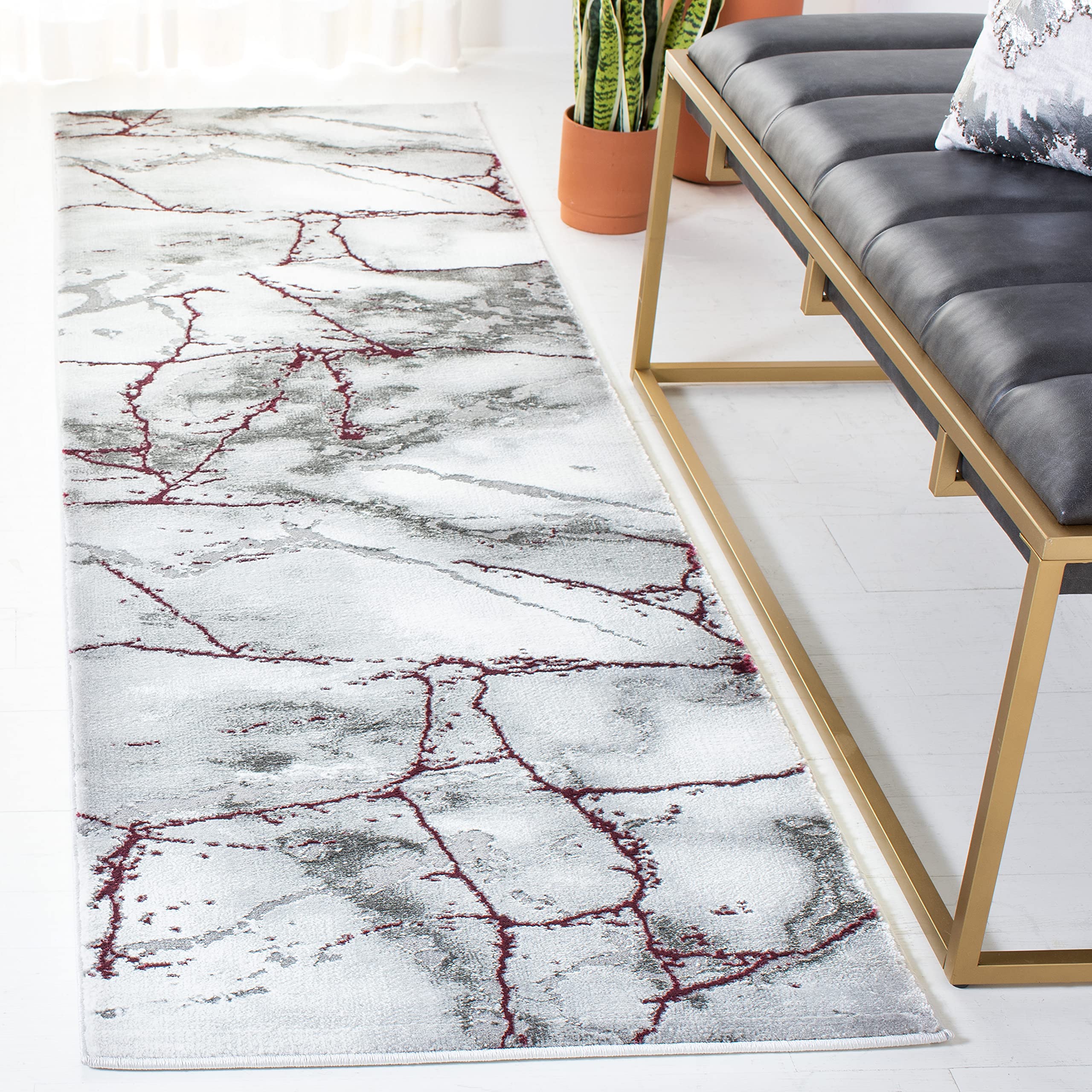 Safavieh Craft Collection Contemporary Rug for Living Room Dining Room Bedroom Short Pile Silver and Ivory 27 x 96 Inch