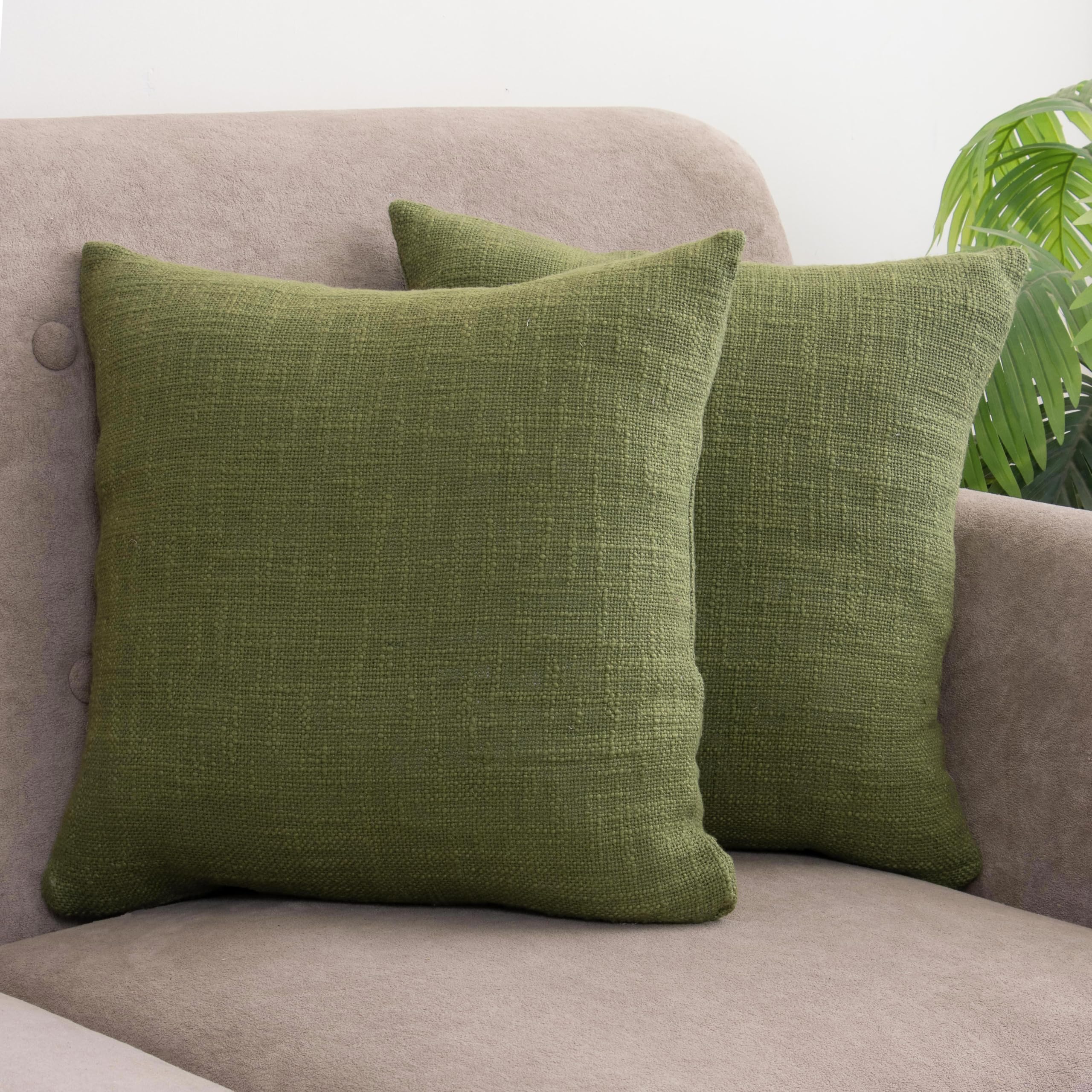 100% Cotton Solid Square Cushion Cover 16x16 Inch Olive Green Color (40x40 cm) - Set of 5-image-48