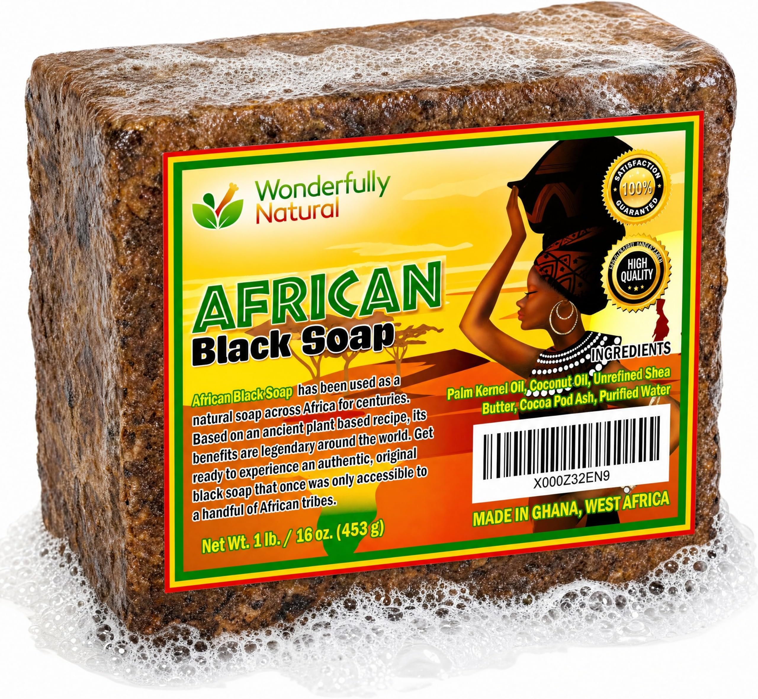 #1 African Black Soap for Acne & Dark Spots/Hyperpigmentation | Organic Vegan | 1lb bar 90 day Supply