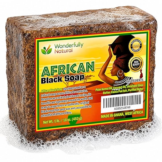 #1 Organic African Black Soap for Acne Dark Spots Hyperpigmentation | Black Owned Calms Eczema Psoriasis Dry Skin & Sensitive Skin | Vegan | 1lb bar | 120 day Supply |120,000+ Customers Since 2017