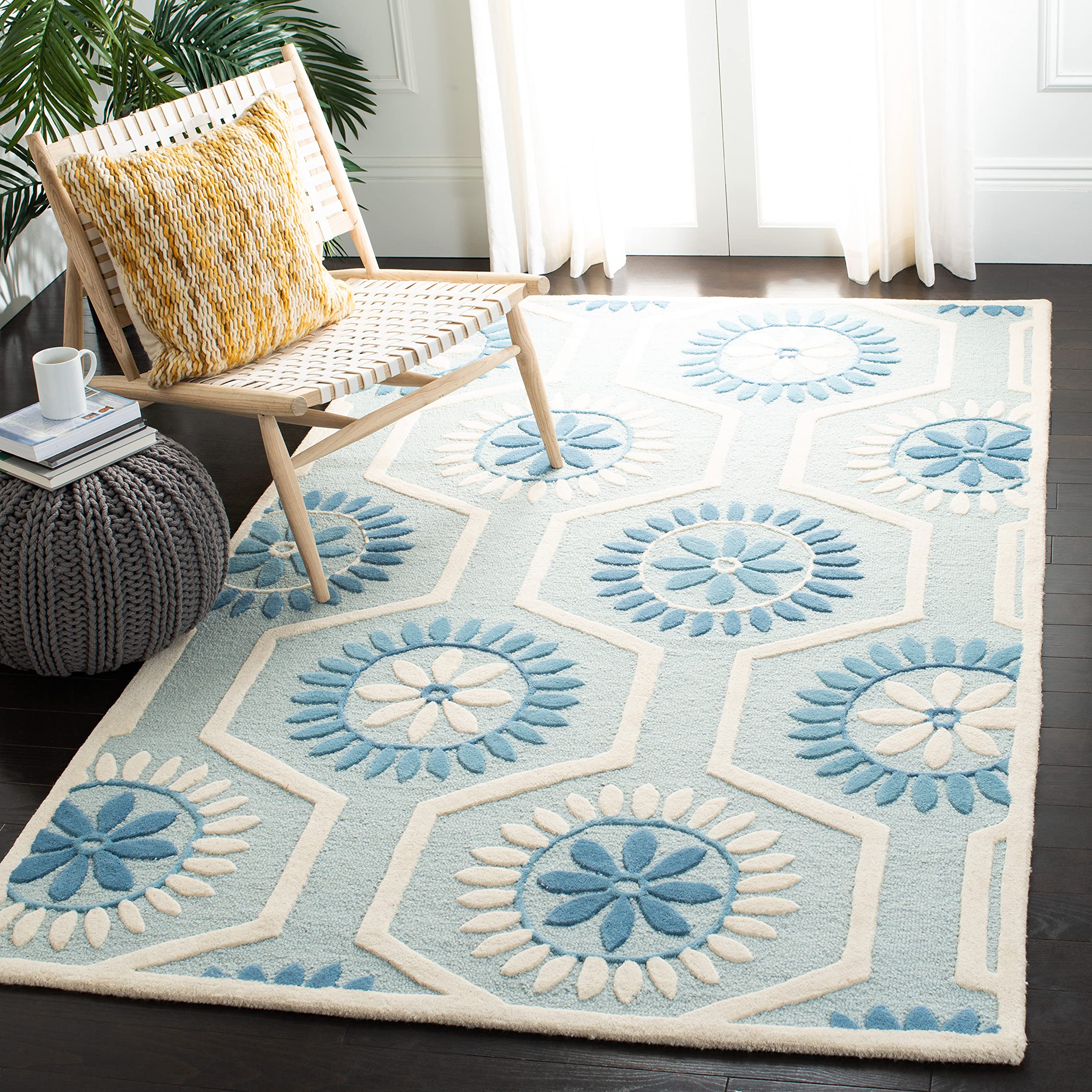 SAFAVIEH Teppich Shivan Kollektion – Kurzer Flor, Blau & Elfenbein, 91 X 152 Cm | Für Wohnzimmer, Esszimmer, Schlafzimmer