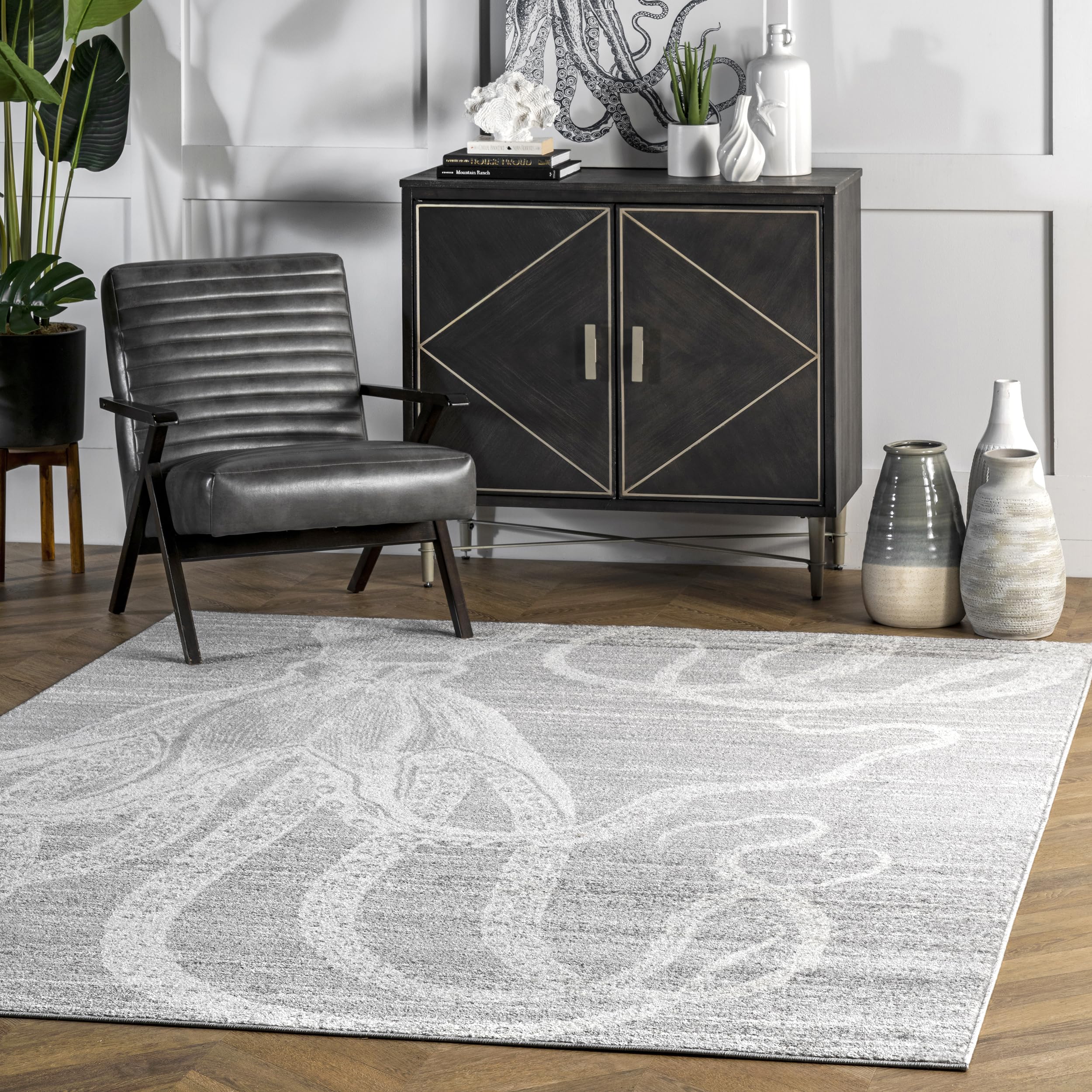 nuLOOM Thomas Paul Power loomed Octopus Area Rug, 7x9, Grey