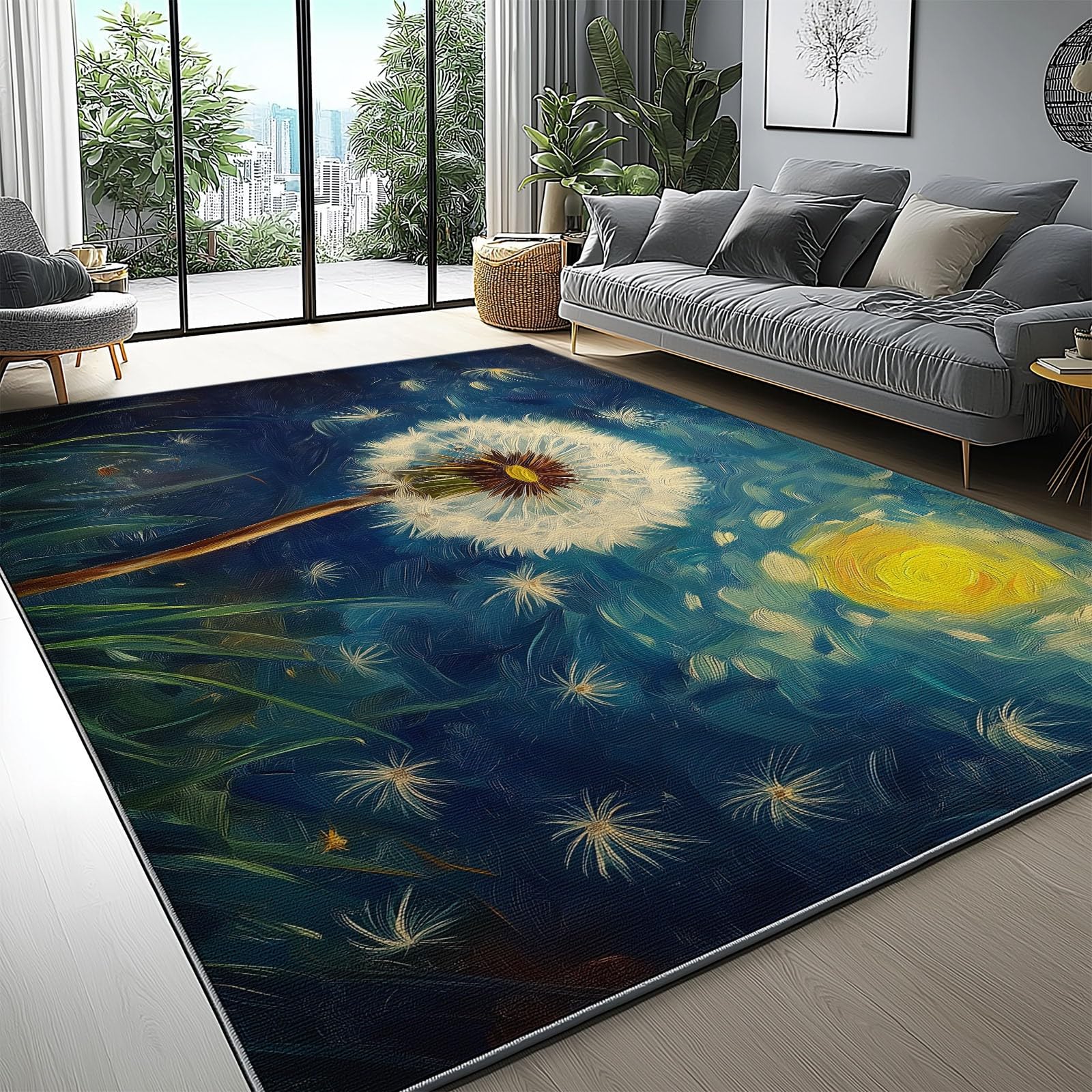 Dywan, 120 x 170 cm, nasiona mniszka lekarskiego, do salonu, krótkie runo, nadaje się do prania – do jadalni, nowoczesnego, dużego, abstrakcyjnego stylu, super miękki, antypoślizgowy, puszysty