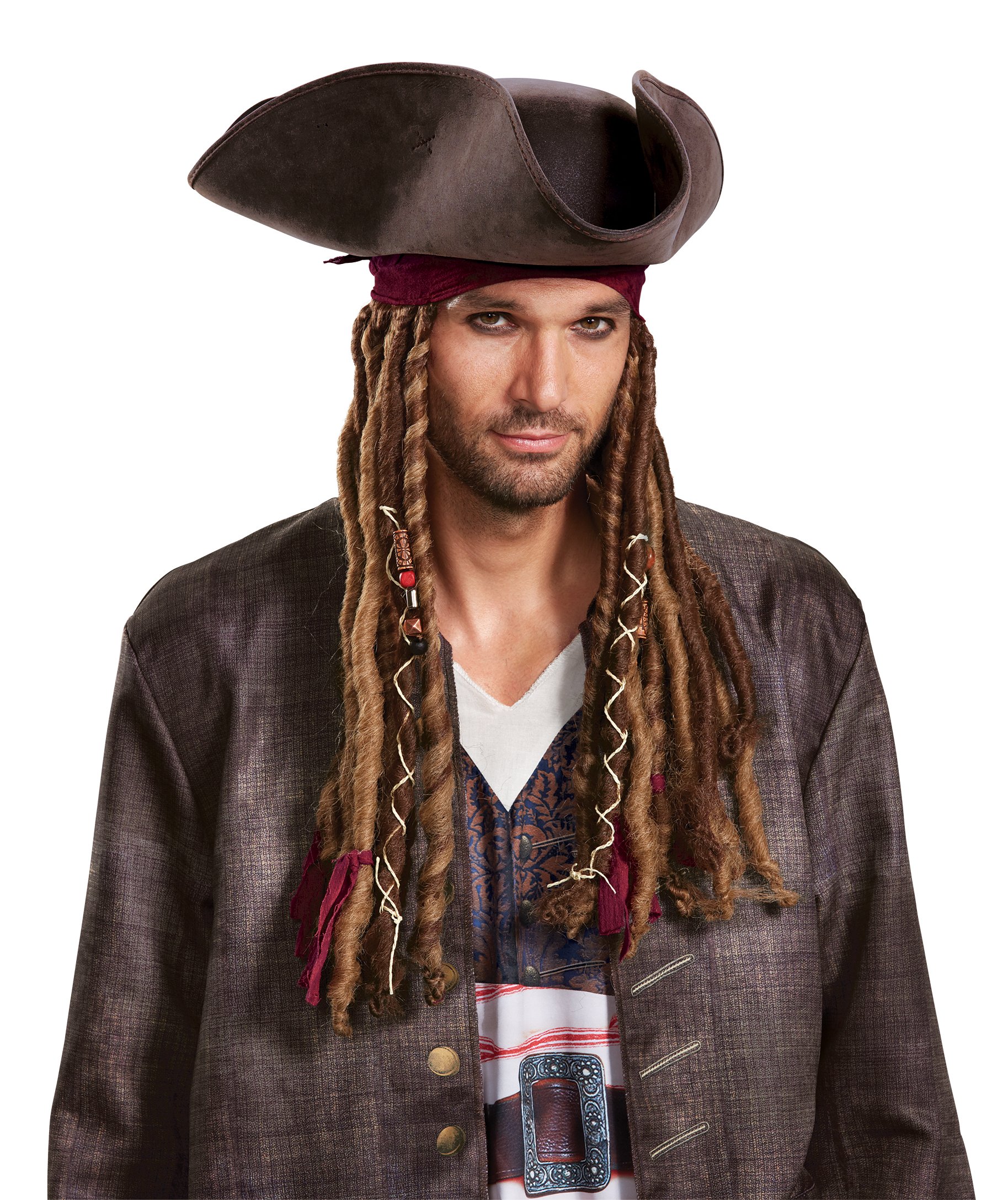 Disney Men's Potc5 Captain Jack Sparrow Hat, Bandana & DreadsAdult