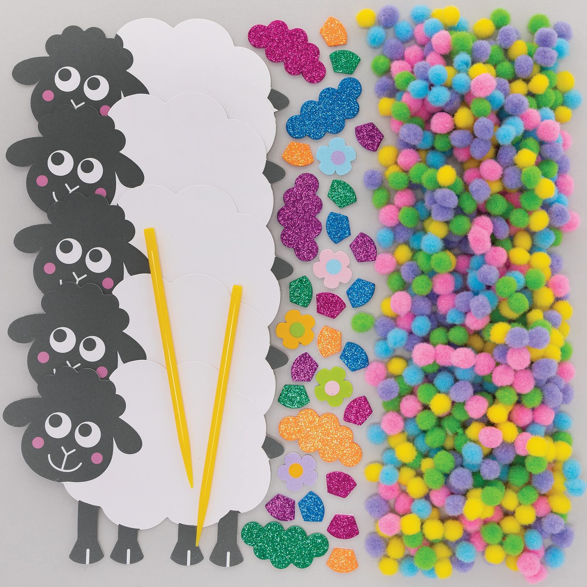 Baker Ross Fluffy Sheep Pom Pom Art Kits, Pack of 5