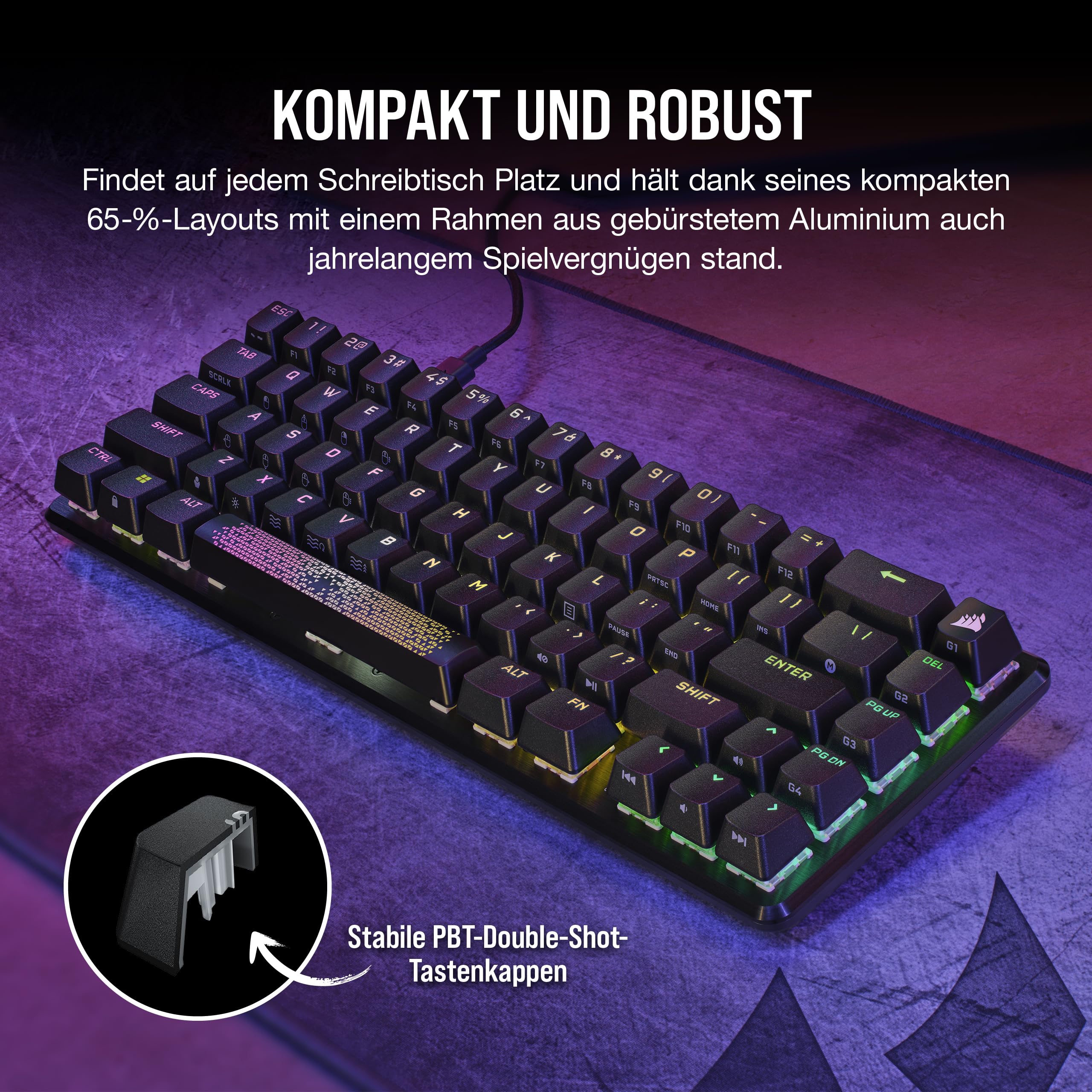 Corsair K65 PRO Mini RGB 65% Optisch Mechanische Gaming Tastatur - Schwarz | QWERTZ DE, OPX Schalter, PBT Double-Shot Keycaps, iCUE Kompatibel, PC, PS5, PS4, Xbox