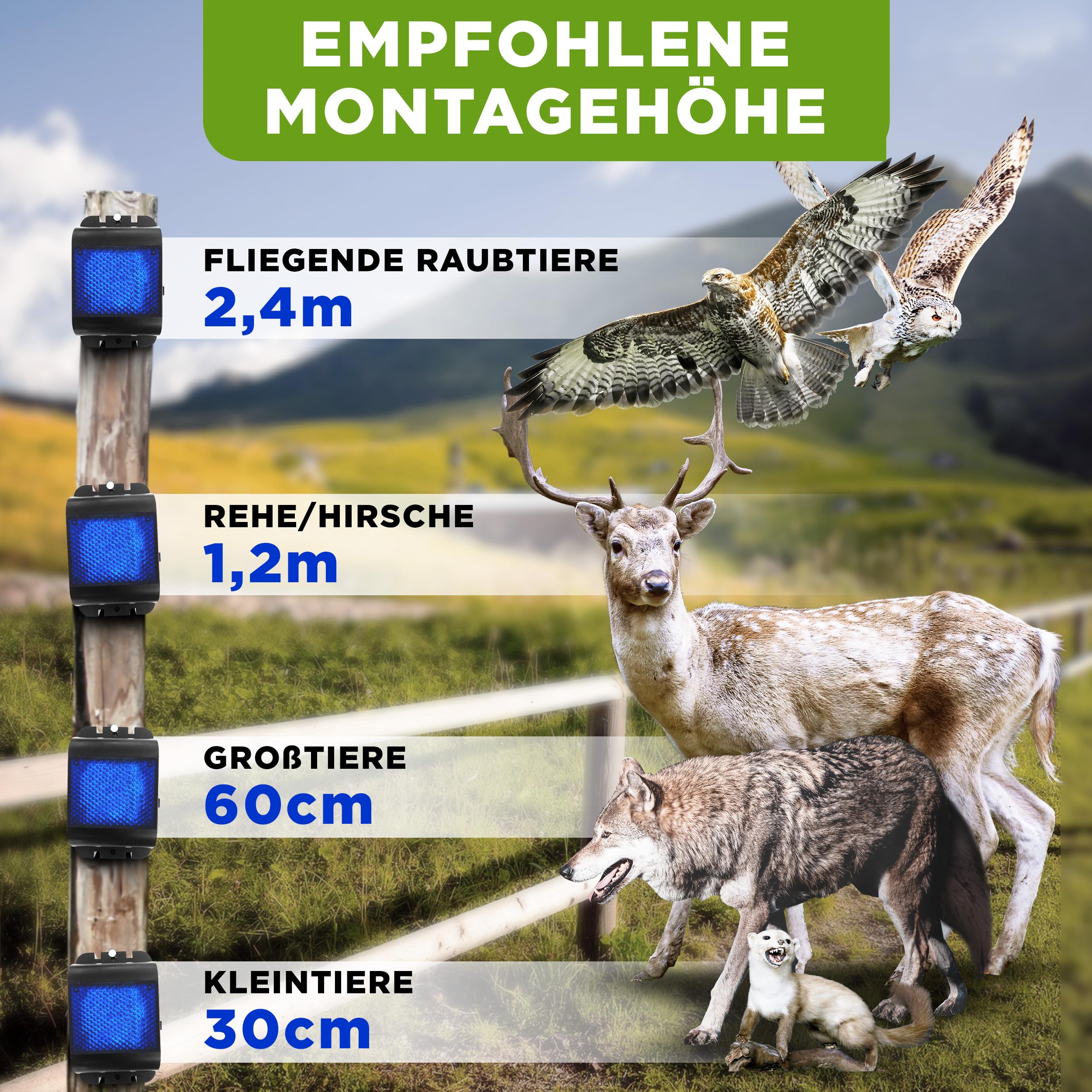 ISOTRONIC Tiervertreiber zur Abwehr von Waschbären, Rehen, Füchsen & Wildschweinen – Wildtier Vertreiber mit blauem LED-Licht – effektive Tierabwehr mit 40m² Wirkungsbereich (6 Stück)