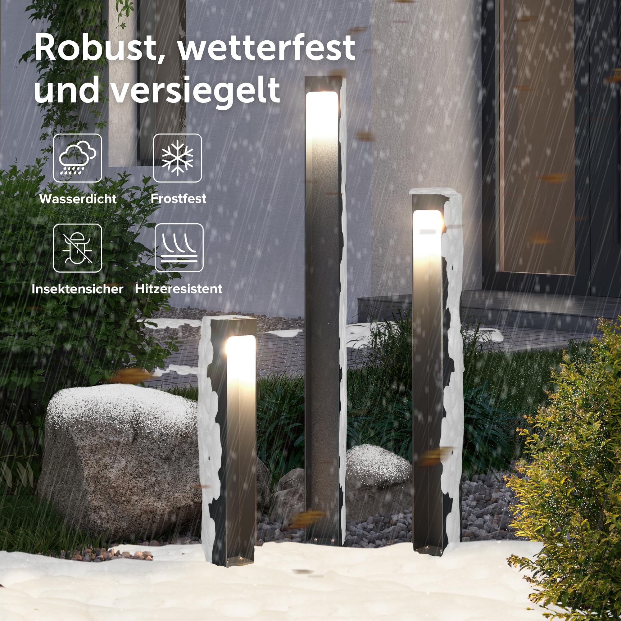 doporro Wegeleuchten Außen Stromanschluss 60cm Gartenleuchte IP65 5W | Gartenlampen für Draußen Strom, 3000K Warmweiß Pollerleuchte Standleuchte Außen, 6x6x60cm, Sandgrau dunkel, BaldersLights