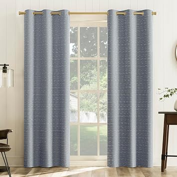 Sun Zero Dorset 2-Pack Slub Detail Magnetic Closure 100% Total Blackout Grommet Curtain Panel Pair, Denim Blue, 37" W x 84" L 2 Panels