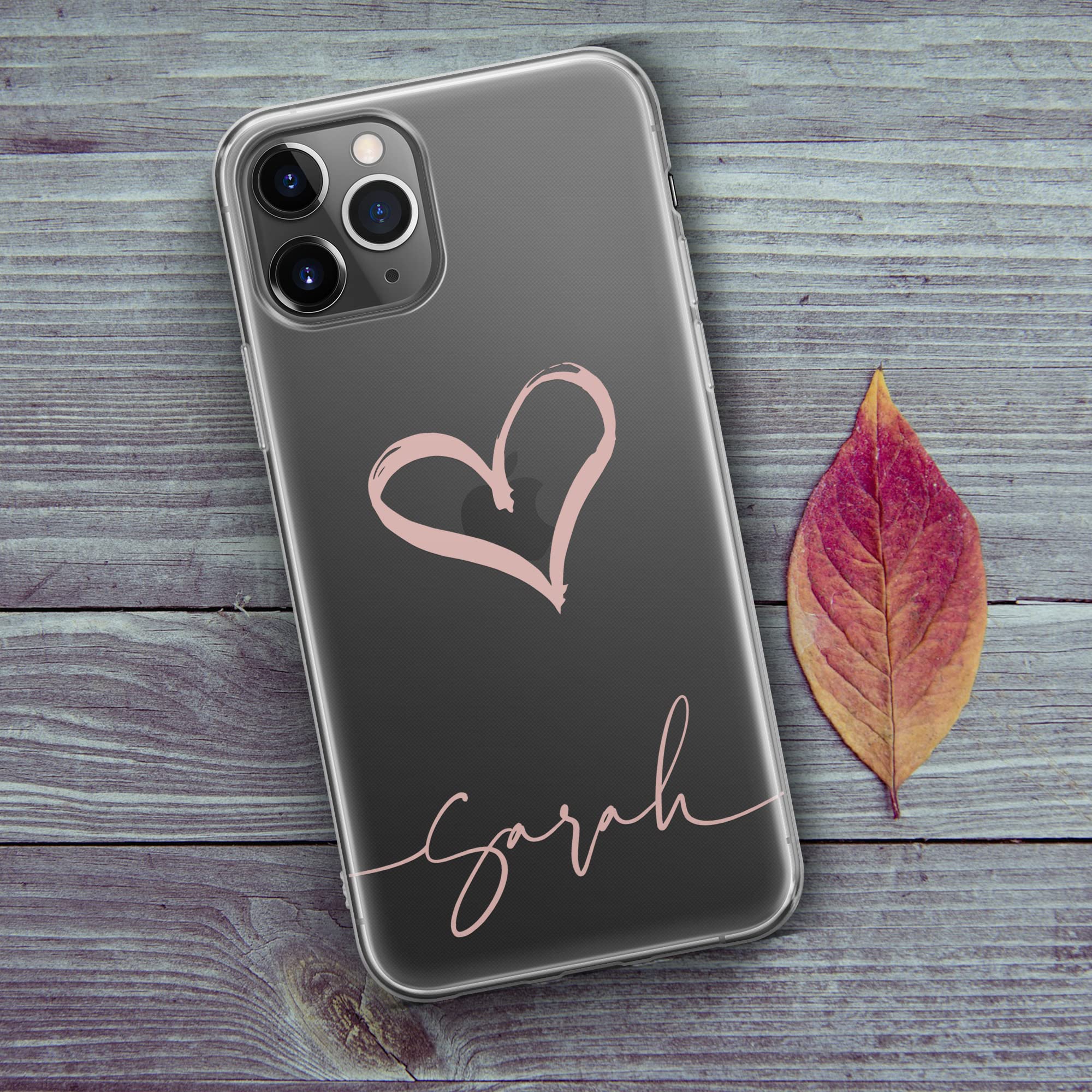 Custodia Personalizzata IPhone 11 – Morbida TPU Trasparente Con Cuori E Nome – Oro Rosa