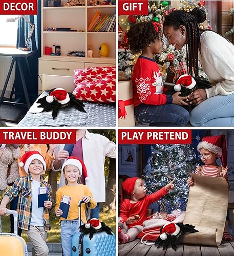 Miniatura 4 de DolliBu Peluche de araña negra de Papá Noel, disfraz de araña súper suave con sombrero rojo de Papá Noel, lindo regalo de vida silvestre de araña