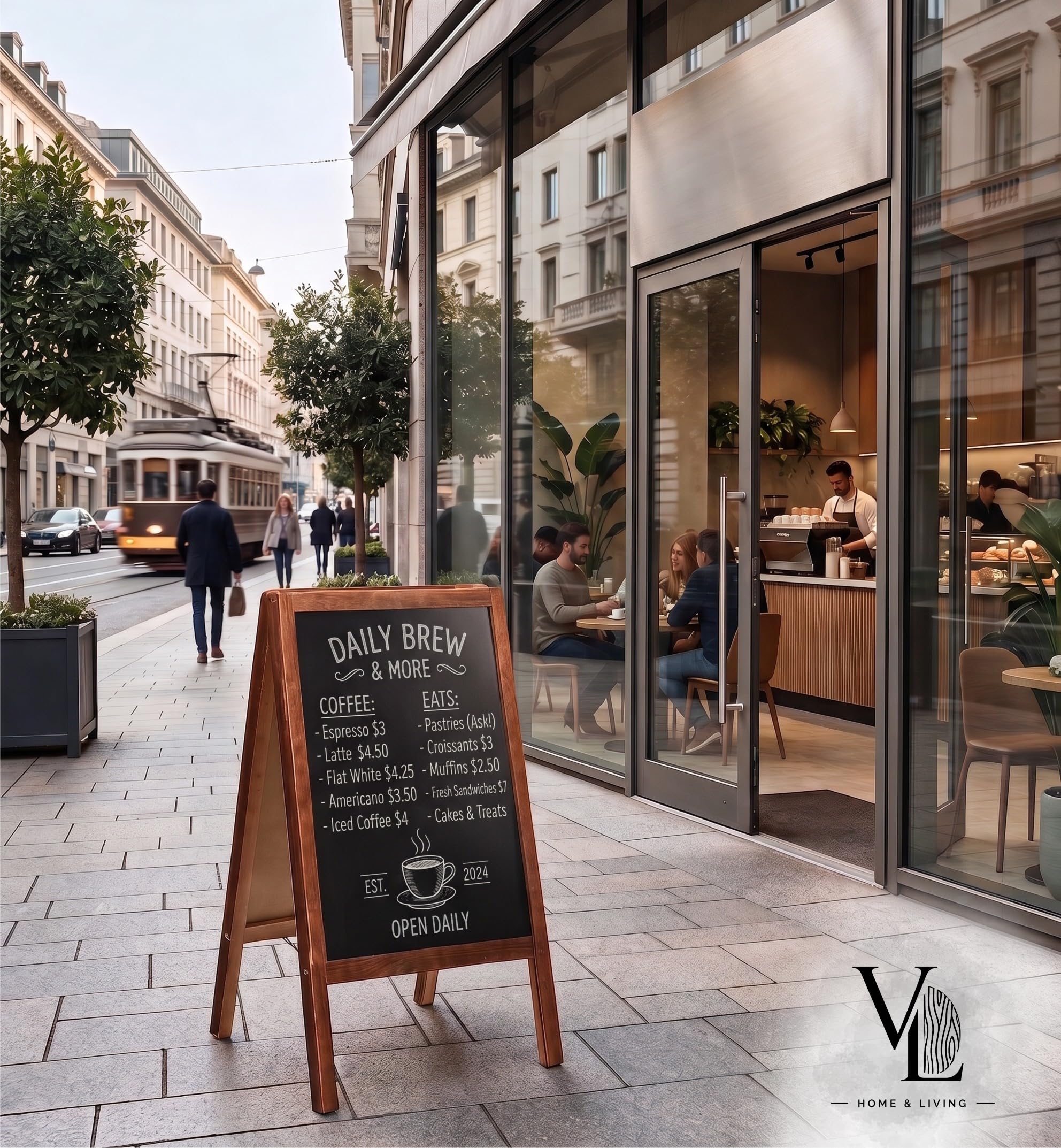 VELORA H&L Chevalet Ardoise 60 x 120 cm Marron – Stop Trottoir Double Face en Bois pour Restaurant Café Commerce, Tableau de Menu, Tableau Noir à Craie, Panneau Publicitaire Extérieur Pliable