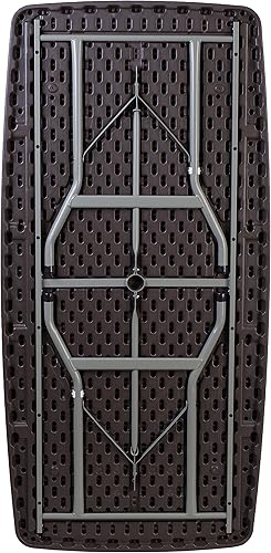 Miniatura 3 de Flash Furniture Elon - Mesa plegable de plástico para interiores y exteriores de ratán marrón de 5.62 pies con agujero para paraguas