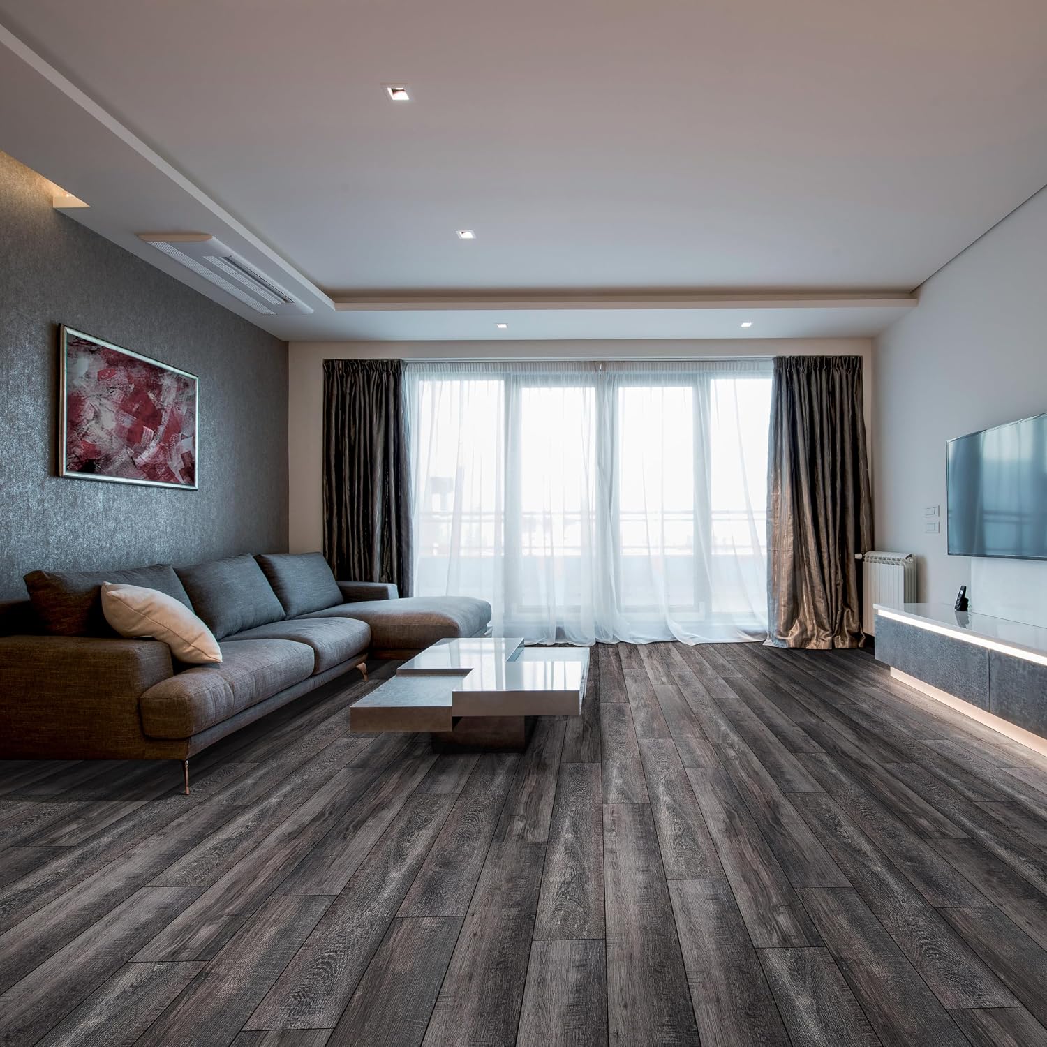 MSI Rutledge 7 in. x 48 in. Luxury Vinyl Flooring, Rigid Core Planks, LVT Tile, Waterproof LVT, Wood Grain Finish, 20 MIL Wear Layer, 5 mm Thick, 23.77 sq. ft./Case, Harkers Grove Gray