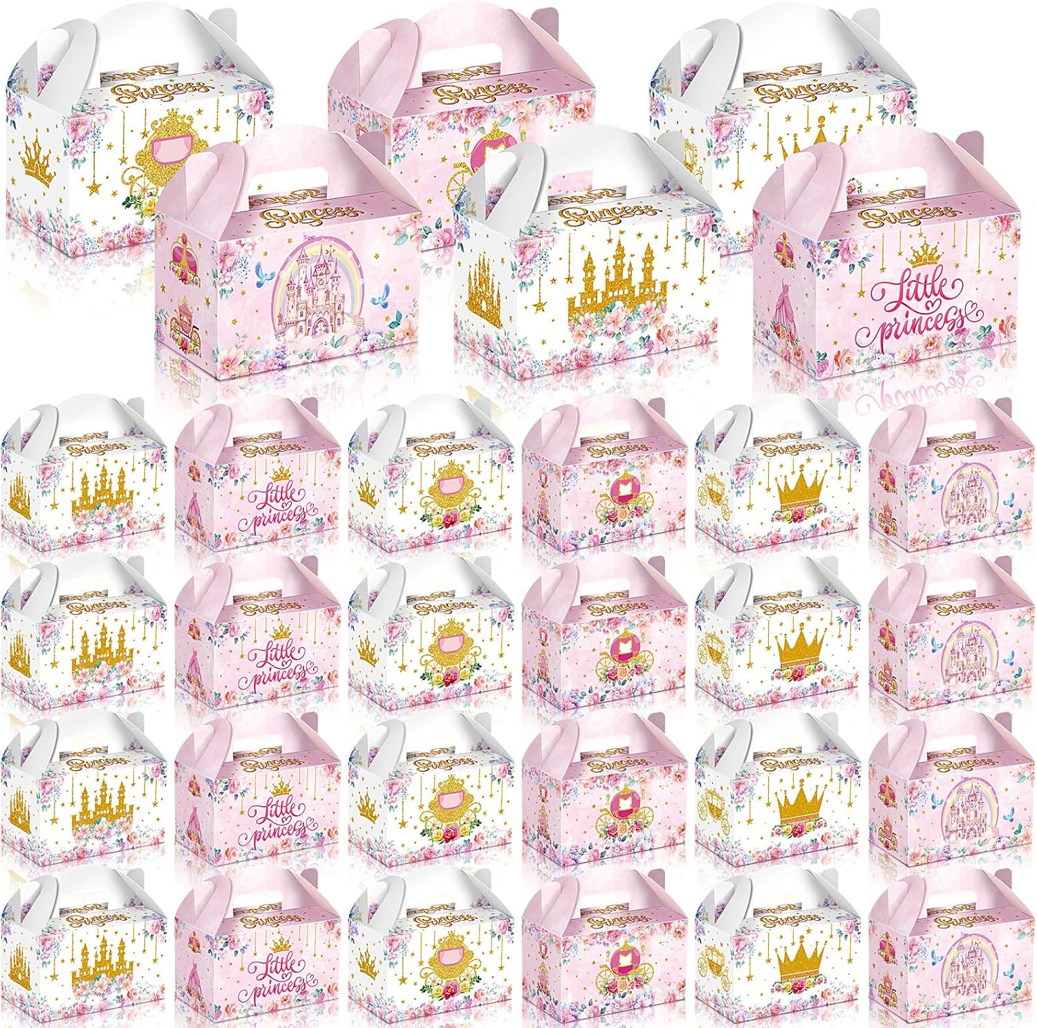 24 Pcs Princess Party Favors Boxes Little Princess Goodie Treat Candy Boxes with Handles Pink Gift Container for Birthday Party Baby Shower Supplies