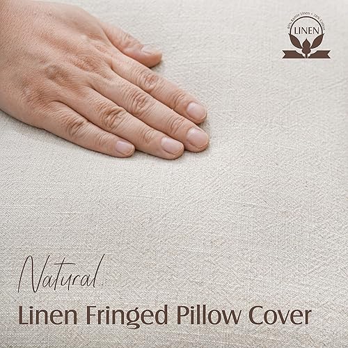 Miniatura 2 de Foindtower Juego de 2 fundas de almohada decorativas de lino con flecos, acogedora funda de cojín bohemia con borlas, funda de almohada decorativa