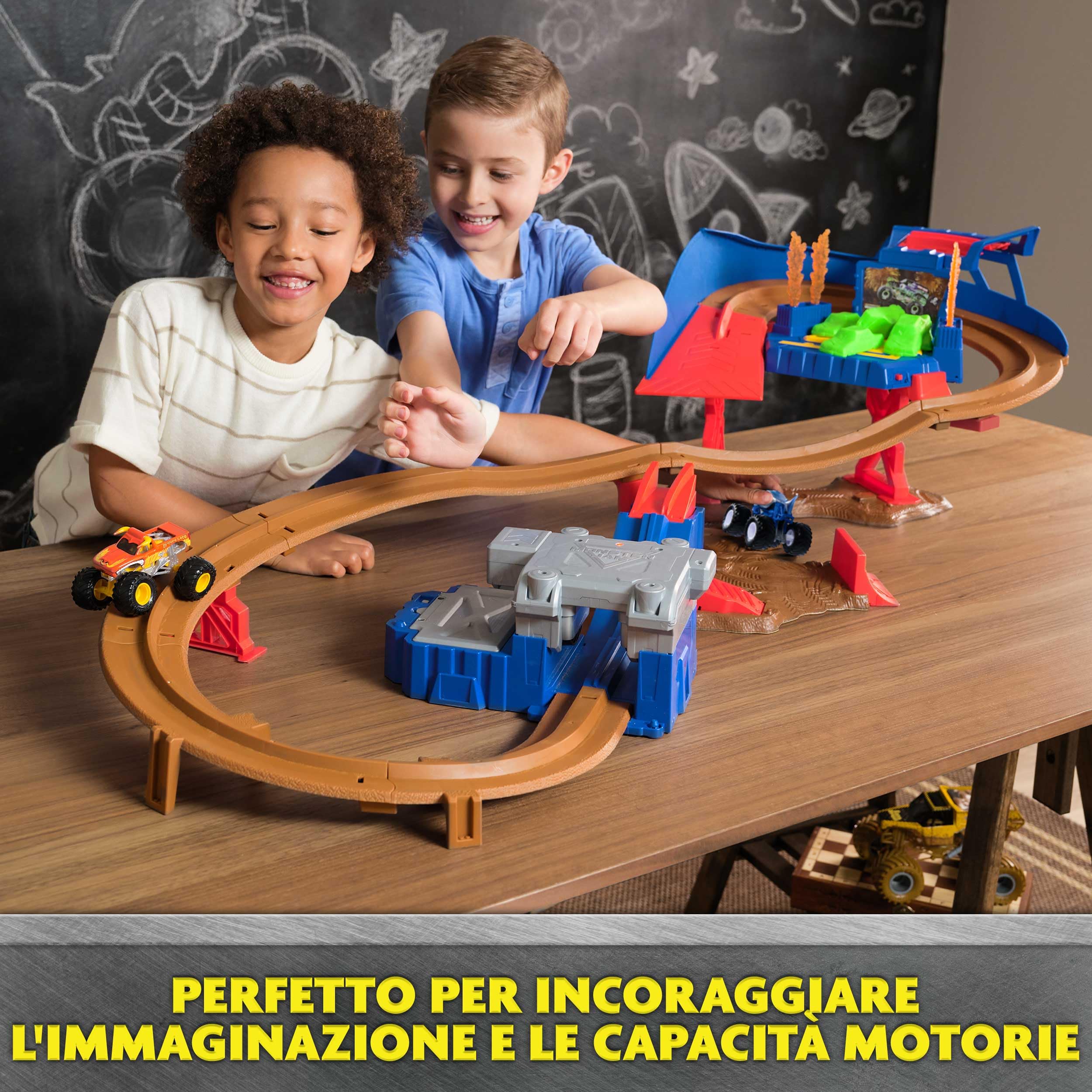 Monster Jam Set Gioco Supercharge Speedway Pista Illuminata World Finals Monster Truck Die-Cast Megalodon El Toro Loco Scala 1:64