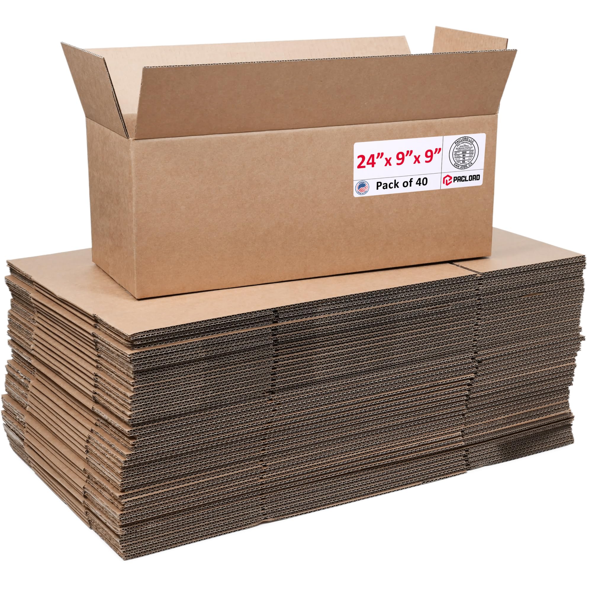 Large Cardboard Boxes 9"L x 9"W x 24"H, Pack of 40 | USA-Made Packing Boxes for Moving, Shipping, or Storage - USPS, UPS, FedEx Approved - Professional Packing Supplies
