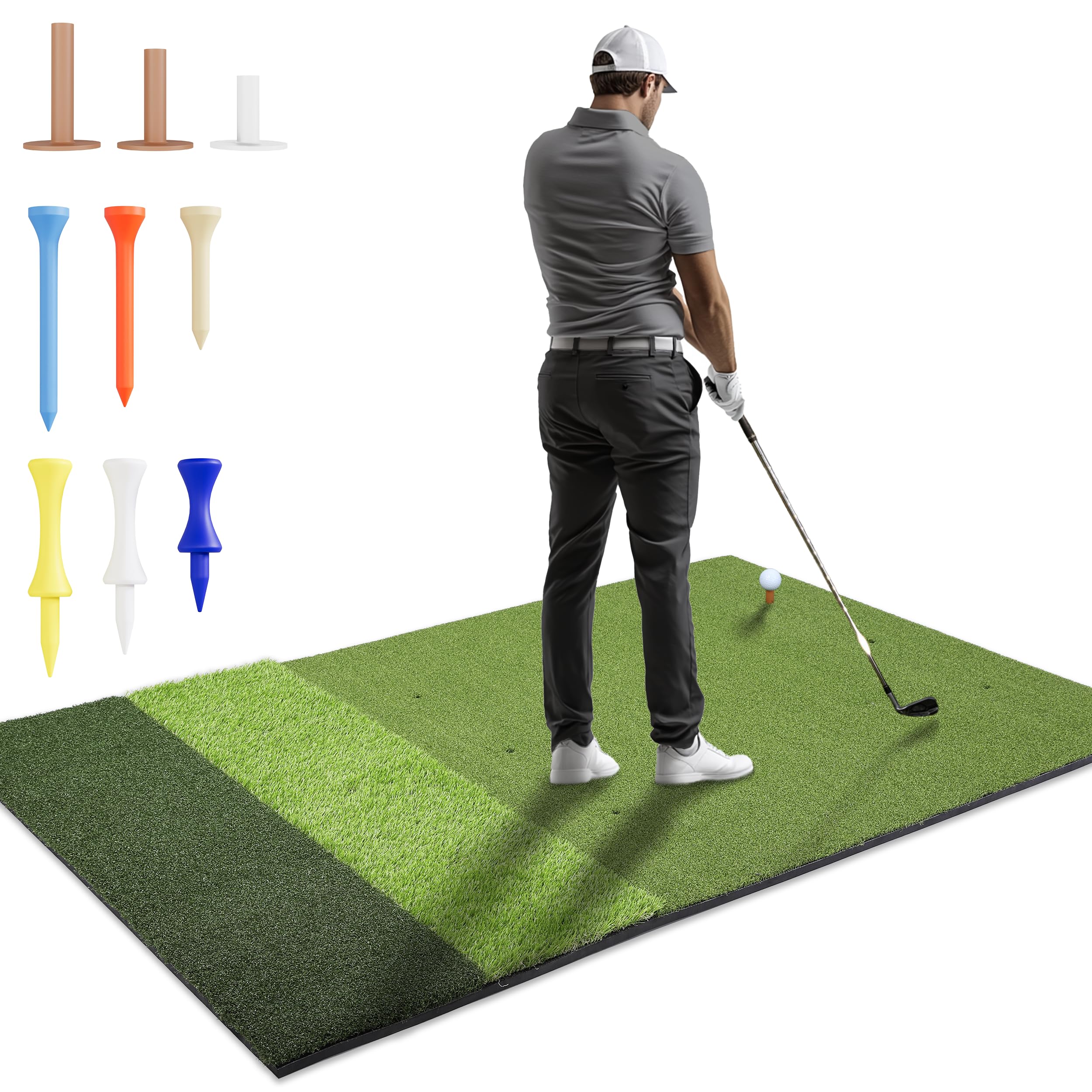 6x4ft Premium Golf Mat | Tri Turf Golf Hitting Mat | Golf Mats Practice Indoor, Outdoor, with Simulator | Thick Golf Training Mat | Large Golf mat for Swinging | Durable Golf Practice Mat with Tees