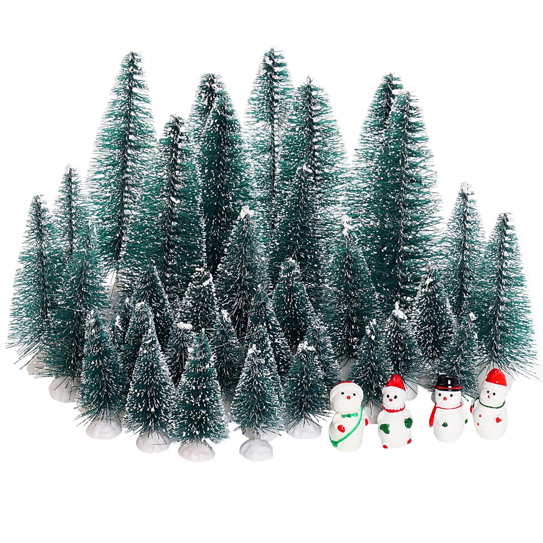 Yookat 40 Pieces Mini Christmas Trees Bottle Brush Trees Sisal Trees Mini Pine Trees with Wooden Base Bottle Brush Christmas Tree and Christmas Figures Decoration for Christmas Decoration (Dark green)