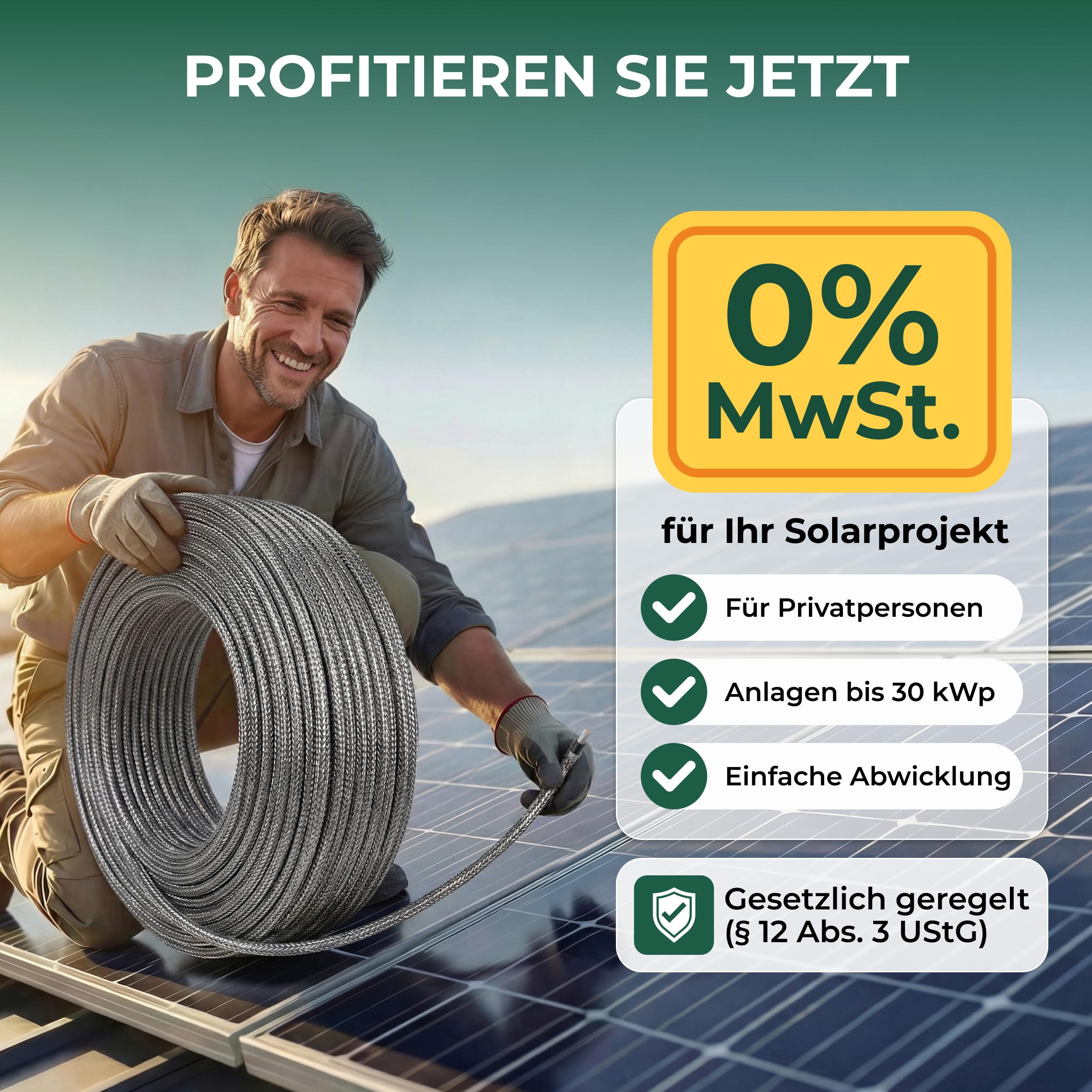 Sovolar Solarkabel 6mm2 50m PV Kabel 6mm2 Edelstahlgeflecht als Kabelschutz. Solarkabel Verlängerung mit Kabelschutz Tiere für Photovoltaik Kabel mit Nagerschutz und Privatkunden mit 0% Mehrwertsteuer