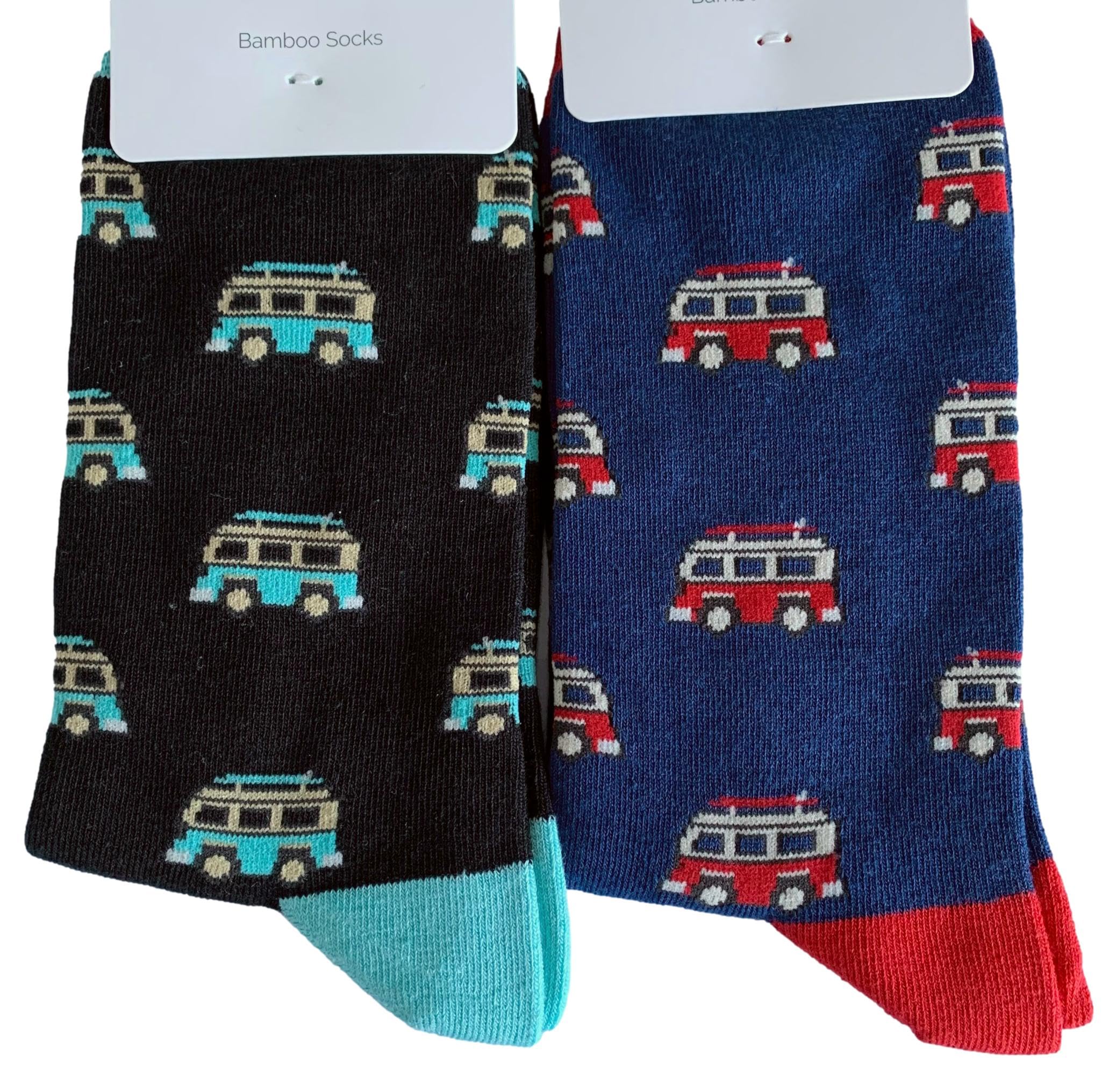 Purple Possum® Mens Socks Camper Van 2 Pair Multi Pack Black Navy Blue Novelty Bamboo Cotton