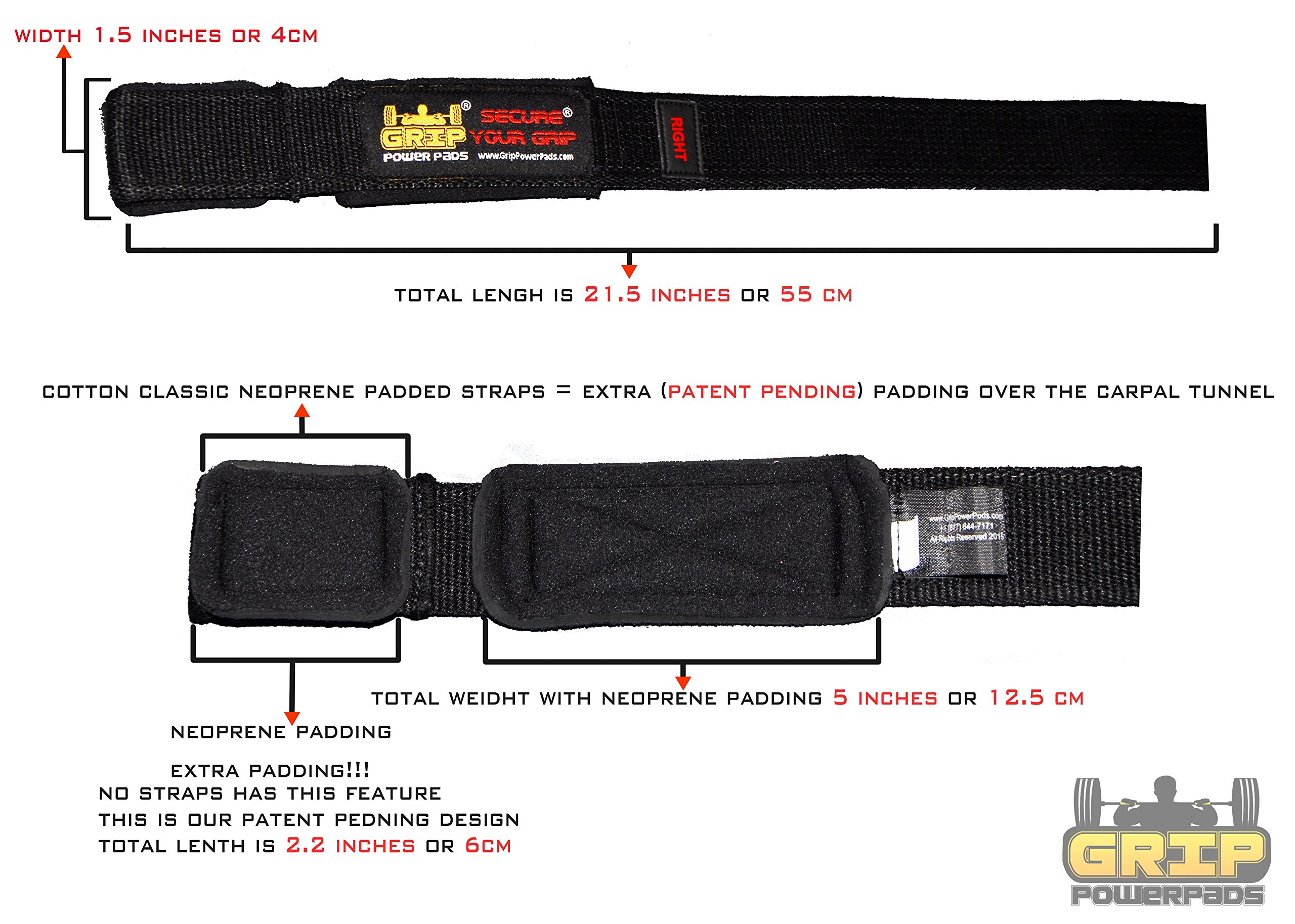 Heavy Duty Lifting Straps Neoprene Padded 1 Pair Wrist Wraps & Rubbery Grip Support Straps with Cotton Coated Rubber on One Side