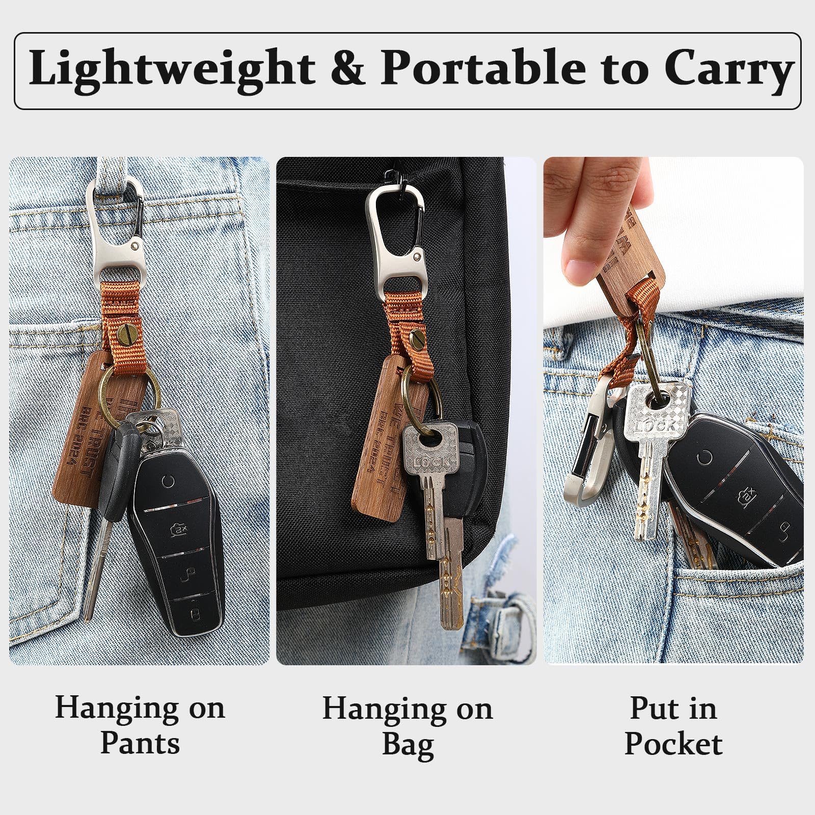 Snapklik.com : JULEASEL Nylon Keychain Clip, Brown Key Ring Clip ...