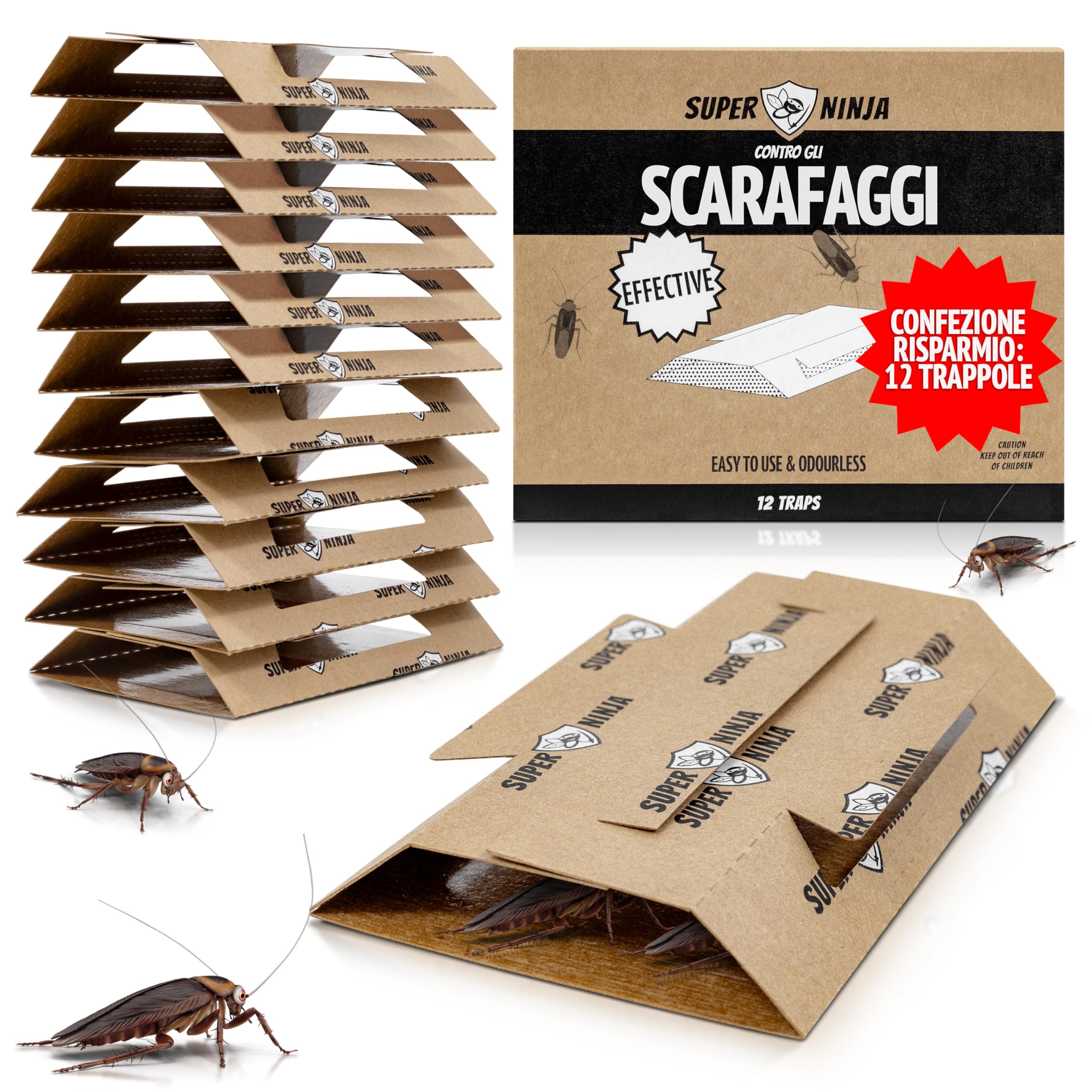 Qualirey Confezione da 12 trappole adesive per scorpioni, per interni, per animali domestici e bambini, sicure per scorpioni, trappole per insetti da interni, per cantine, bagni e garage