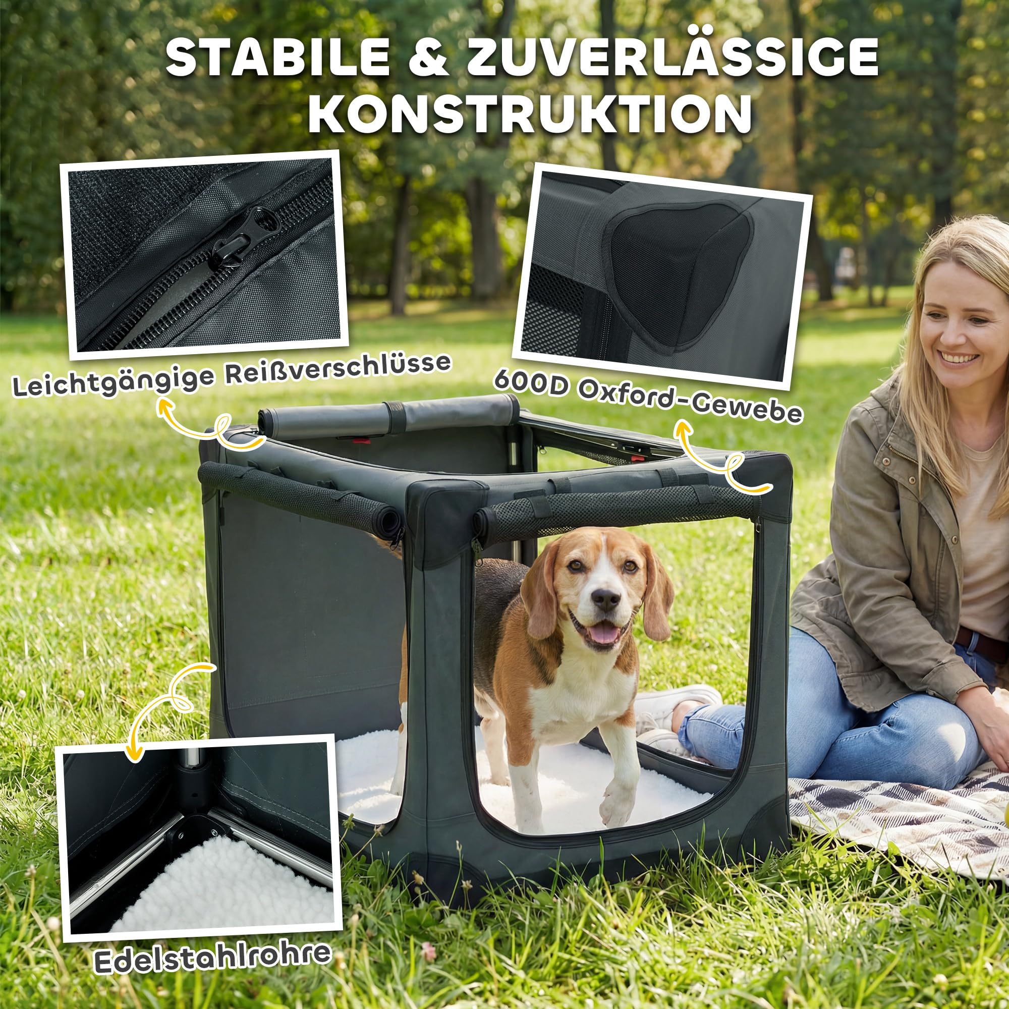 PawHut Hundebox faltbar 76x54x54cm Hundetransportbox mit Kissen abnehmbar waschbar Bezug atmungsaktiv Transportbox aus 600D Oxford-Gewebe Hundetasche für Katzen Hunde bis 20kg für Reise Auto Armeegrün