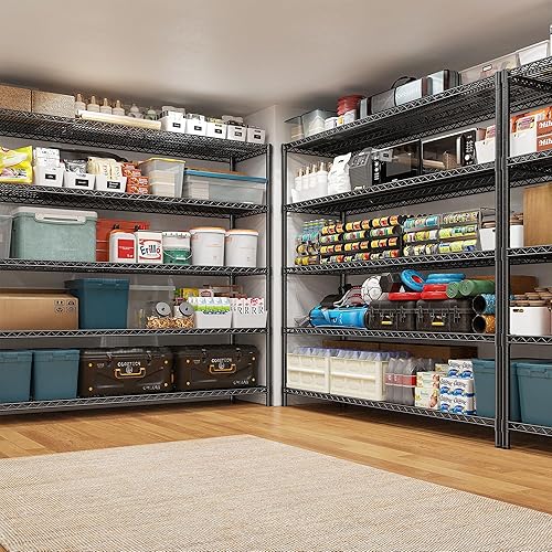 Miniatura 4 de REIBII Estantería de garaje de 85.7 pulgadas de alto, estantes de almacenamiento de 2998 libras con ruedas y pies, estantes de garaje de 5 niveles,