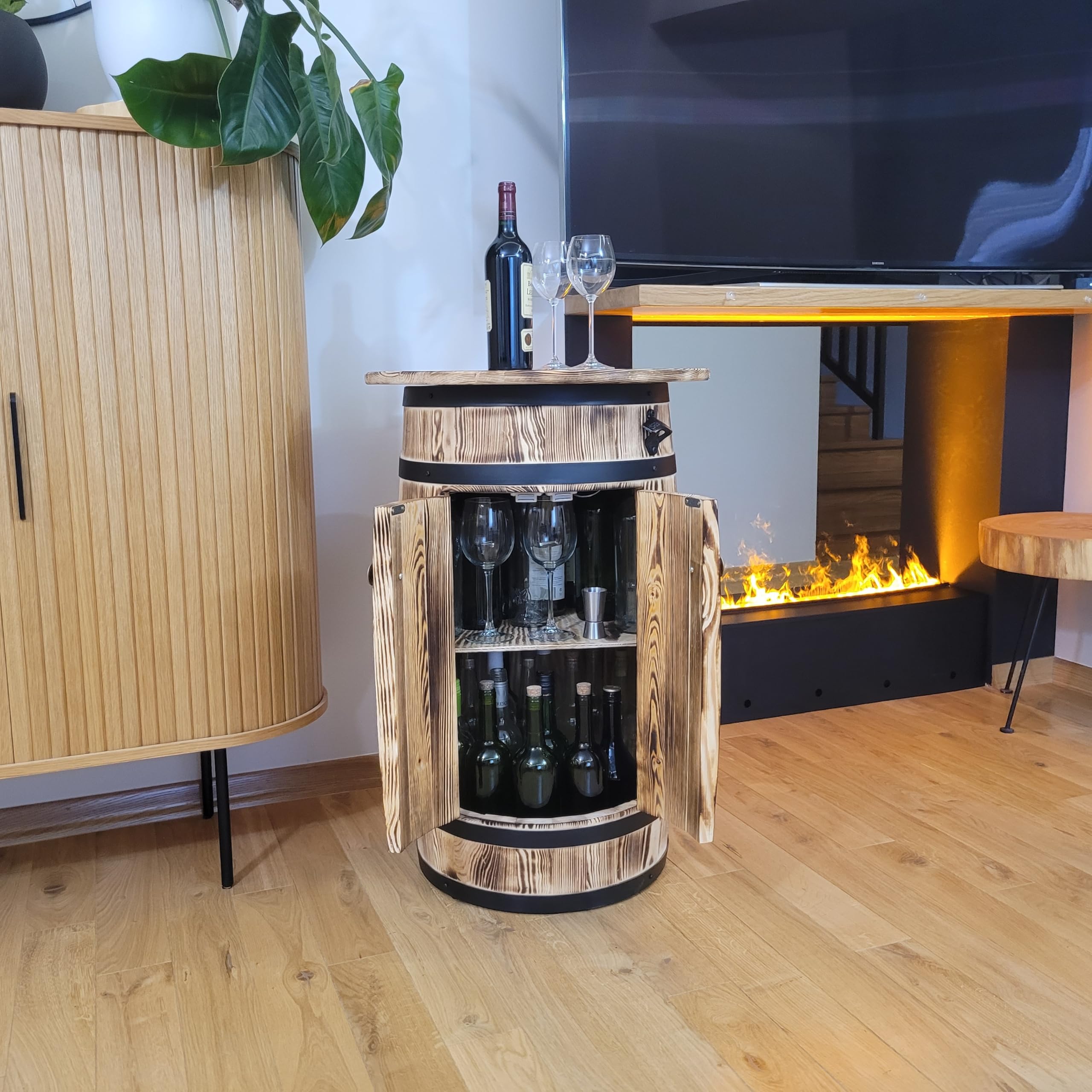 weeco Baril en bois avec étagères et portes pour ranger l'alcool - Meuble de bar avec grande surface de rangement pour 30 à 40 bouteilles - Casier à vin - 80 x 55 x 44 cm - Marron clair