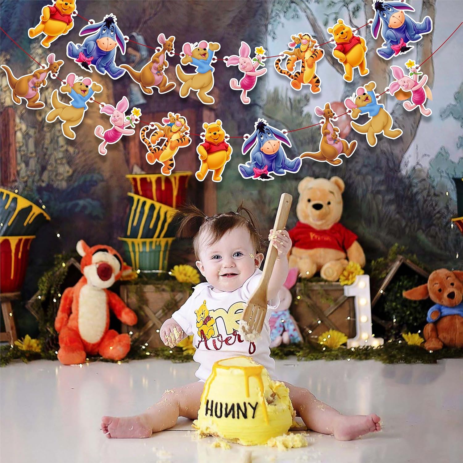 Winie The Pooh Garland Decoration, 36 Pcs – Colorful Party Banner with Classic Pooh Characters, Perfect for Birthday Celebrations, Themed Events, Seasonal Parties, and Fun Gatherings.