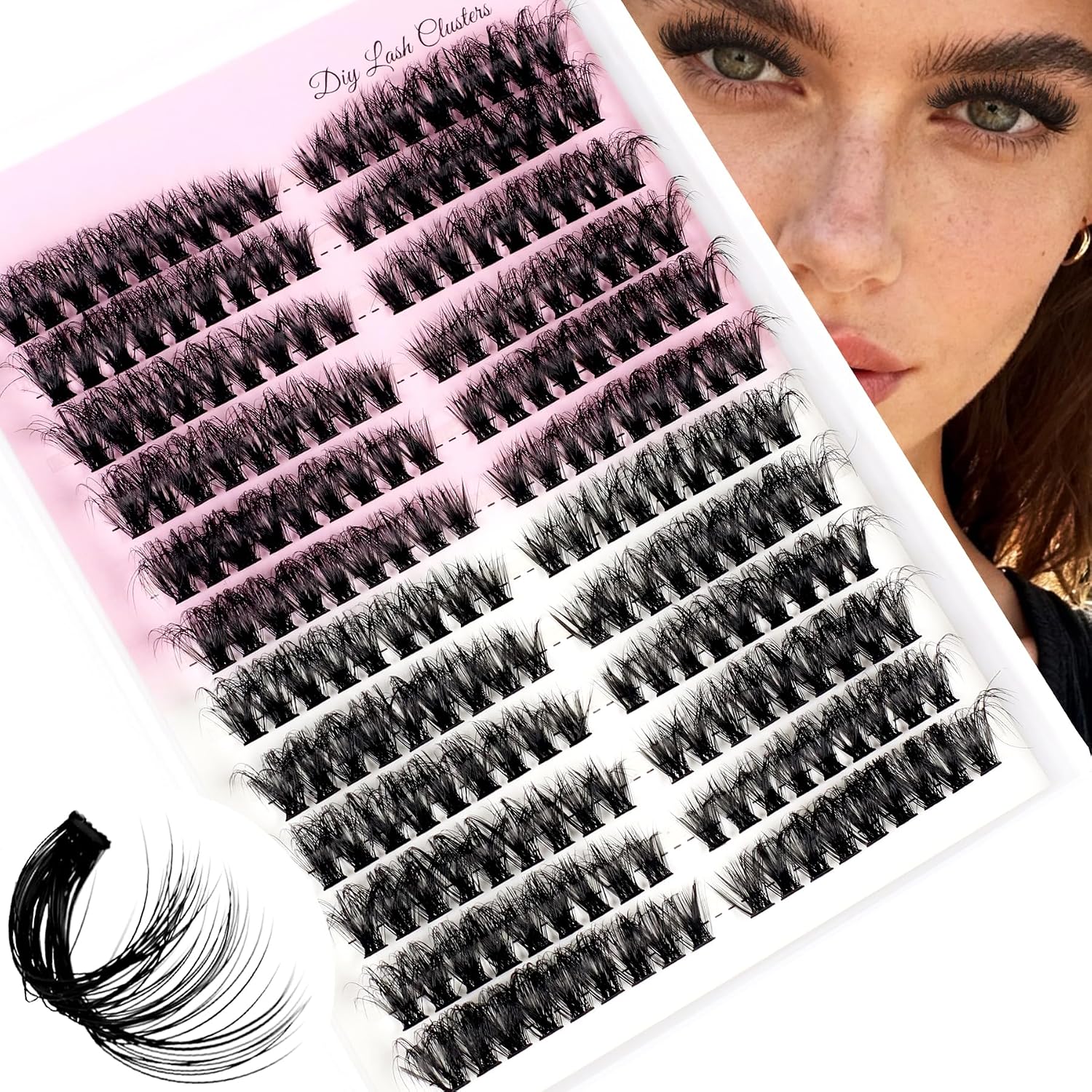 Fluffy Lash Clusters 60D C-Curly Thick Cluster Eyelash Extensions 252pcs Volume Individual Lashes Extension 10-18mm DIY Wispy Natural Cluster Eyelash Extension for Lash Artists
