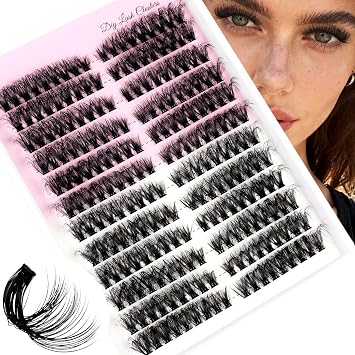 Fluffy Lash Clusters 60D C-Curly Thick Cluster Eyelash Extensions 252pcs Volume Individual Lashes Extension 10-18mm DIY Wispy Natural Cluster Eyelash Extension for Lash Artists