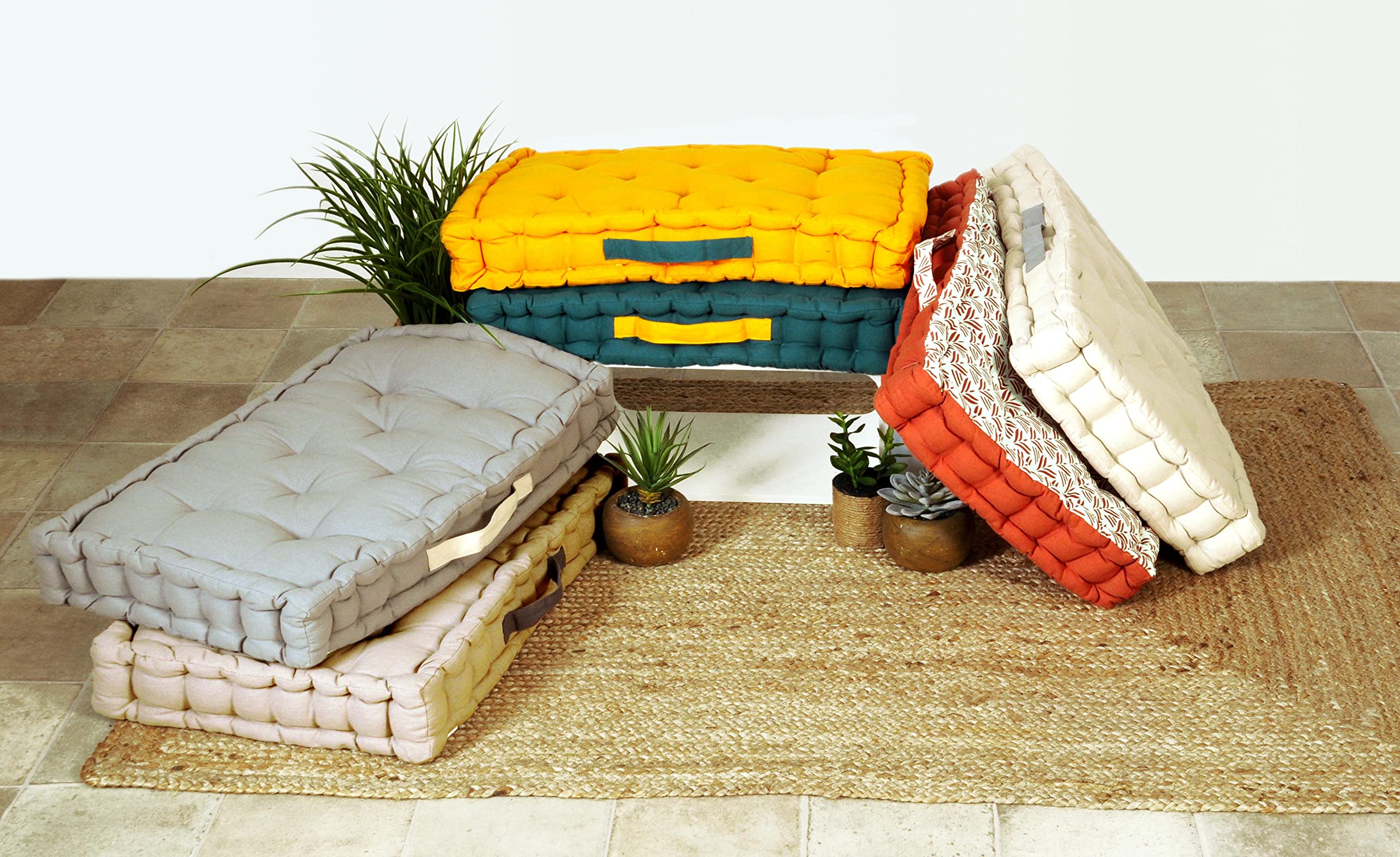 Atout Ciel Cuscino da pavimento o schienale per pallet, 60 x 40 cm, con manico a contrasto, blu anatra