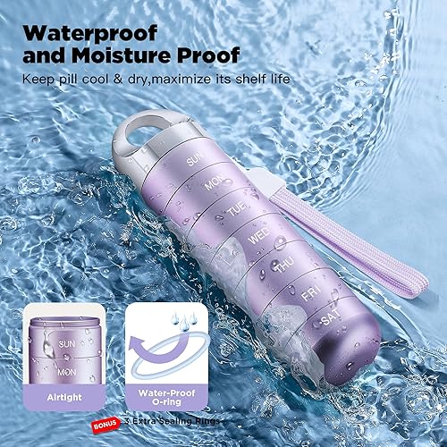 Miniatura 4 de Zannaki Pastillero de viaje de metal, portátil, impermeable, semanal, pastillero, contenedor grande de aleación de aluminio, libre de BPA,