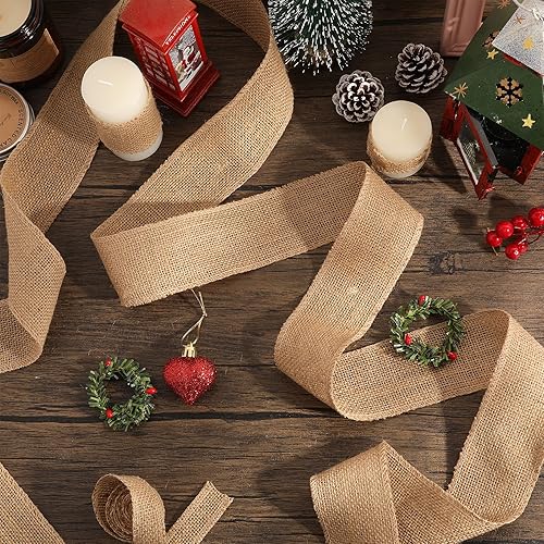 Miniatura 6 de Cinta de arpillera de 49 yardas, tela de yute natural, para manualidades, boda, tela de arpillera, cinta de bricolaje para decoración (2 pulgadas de