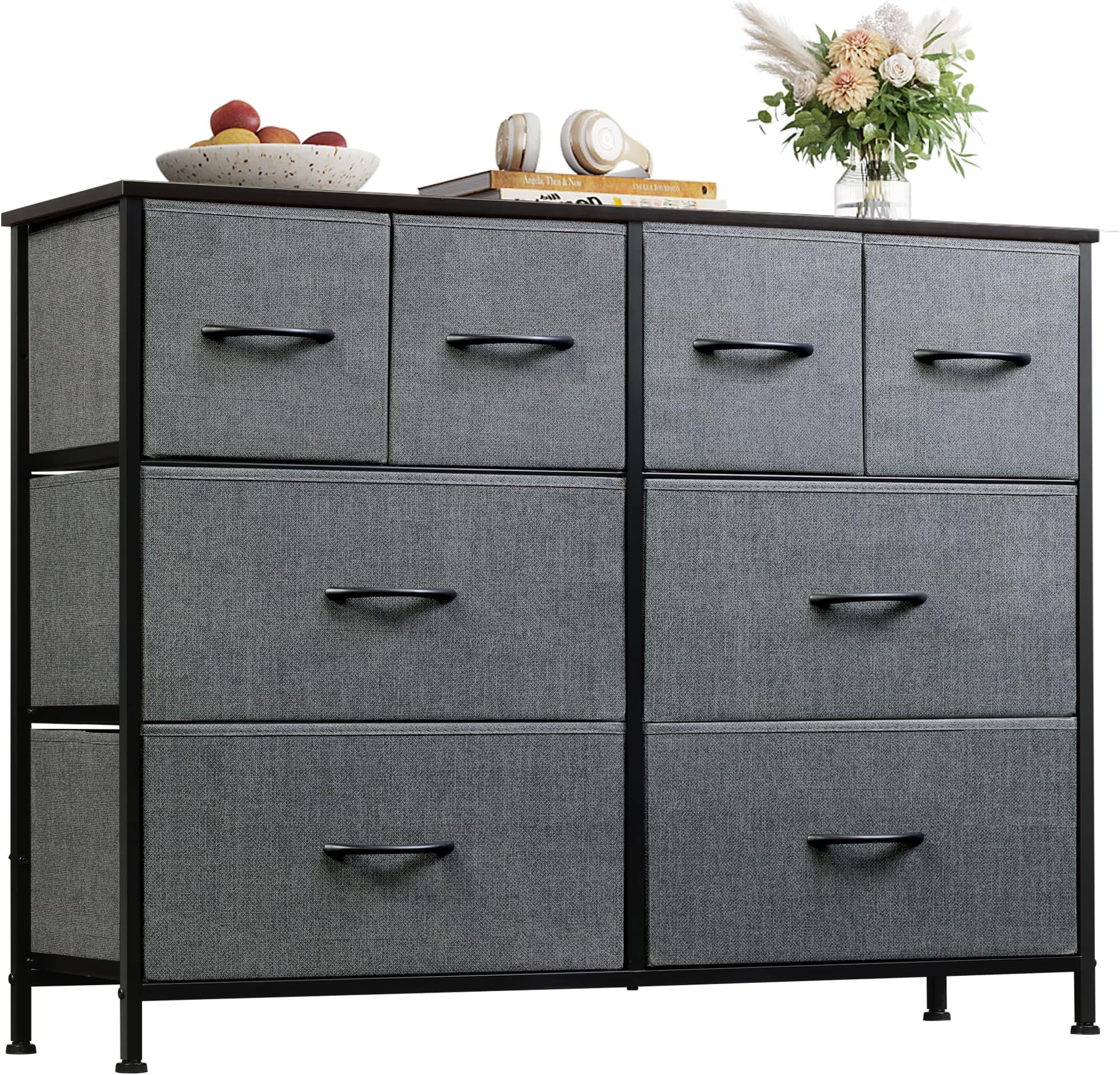WLIVE Wide Dresser for Bedroom, 8 Drawer Chest of Drawers, Dark Grey