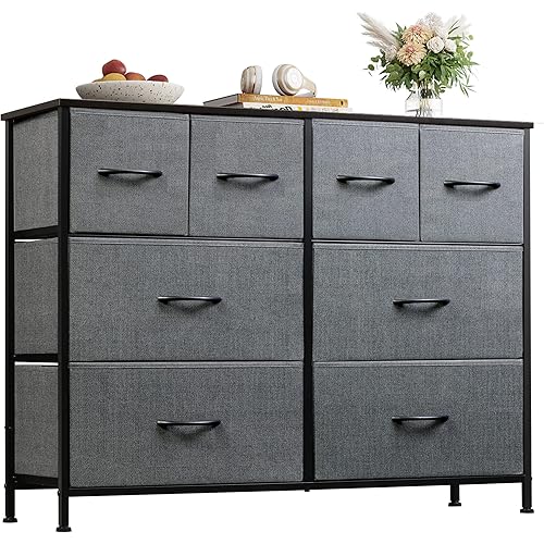 WLIVE Dresser for Bedroom with 8 Drawers, Wide Fabric Dresser for Storage and Organization, Bedroom Dresser, Chest of Drawers for Living Room, Closet, Hallway, Dark Grey