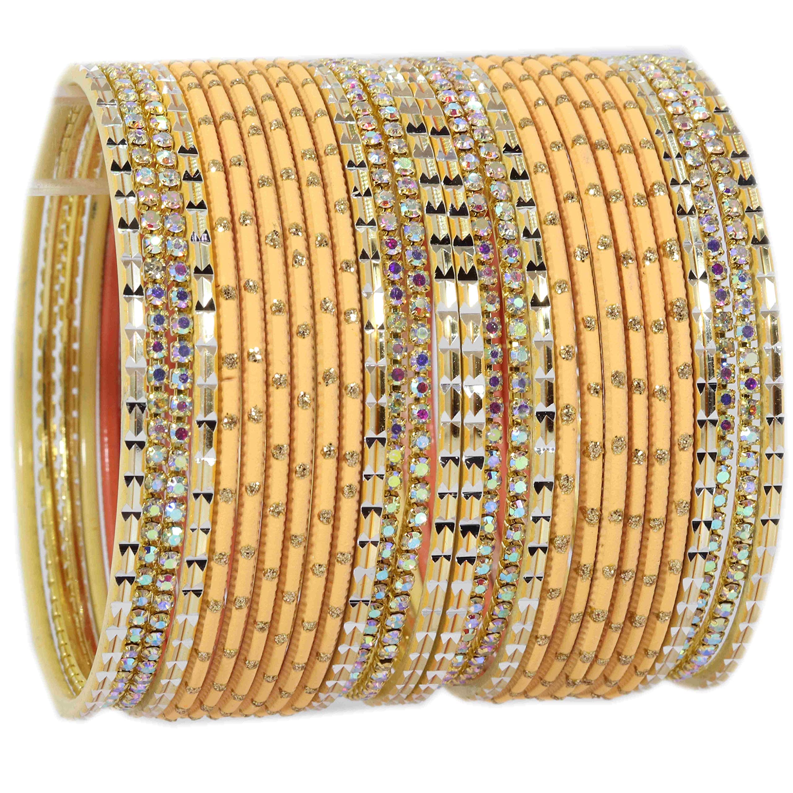 NMII Non-Precious Metal with Base Metal and Studded with Rainbow Zircon Gemstone Glossy Finished Traditional Bangle set for Women and Girls, (Peach_2.6 Inches), Pack Of 28 Bangles (B0BWWBY16B) Amazon Price History, Amazon Price Tracker