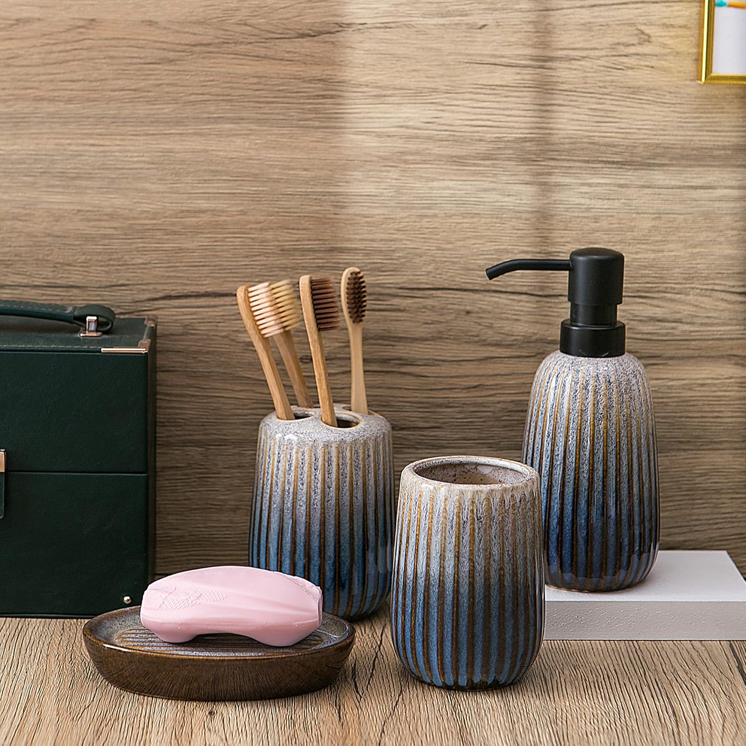 Amazoncom Kendiis Bathroom Accessories Set 4 Ceramic Bathroom Accessory Completes With Soap Dispenser