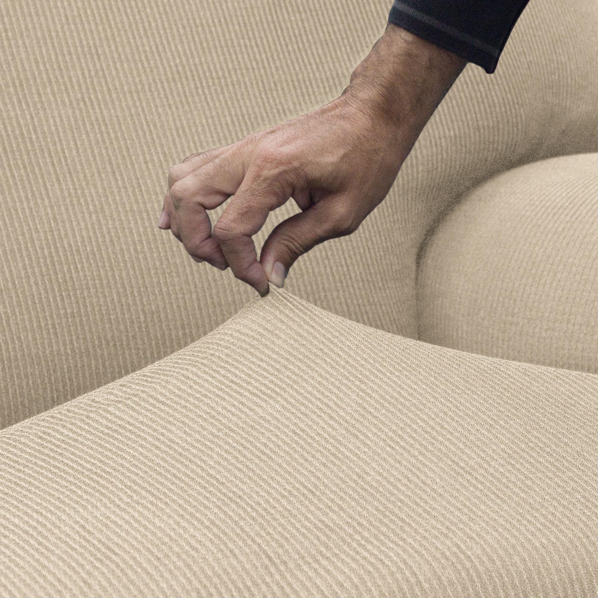 FAVERTI® Funda Elástica Chaise Longue Brazo Largo Derecho (Visto de Frente) | Modelo Reale | Beige | Funda Sofá Chaise | Protector de Calidad de Tejido Jacquard Tacto algodón