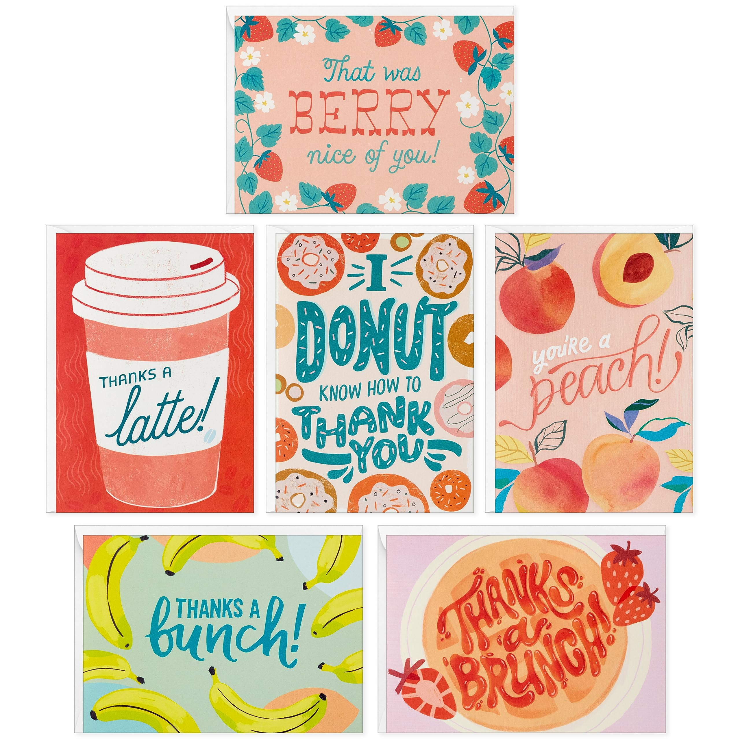 Hallmark Thank You Notes, Food Puns (36 Blank Cards with Envelopes) Donut, Latte, Brunch