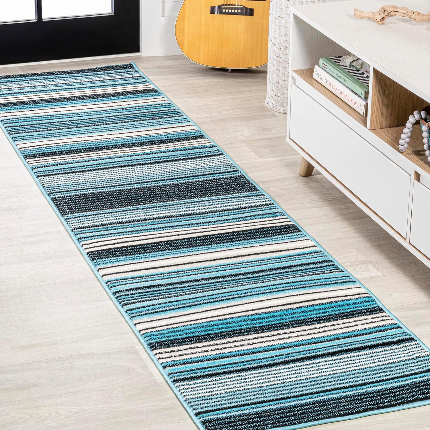 JONATHAN Y Duxbury Gradient Ticking Striped Blue/Navy Runner Rug, 2x8, Farmhouse, Classic, Easy-Cleaning for Living Room, Bedroom, Kitchen, Pet Friendly, Non-Shedding (LUX102A-28)