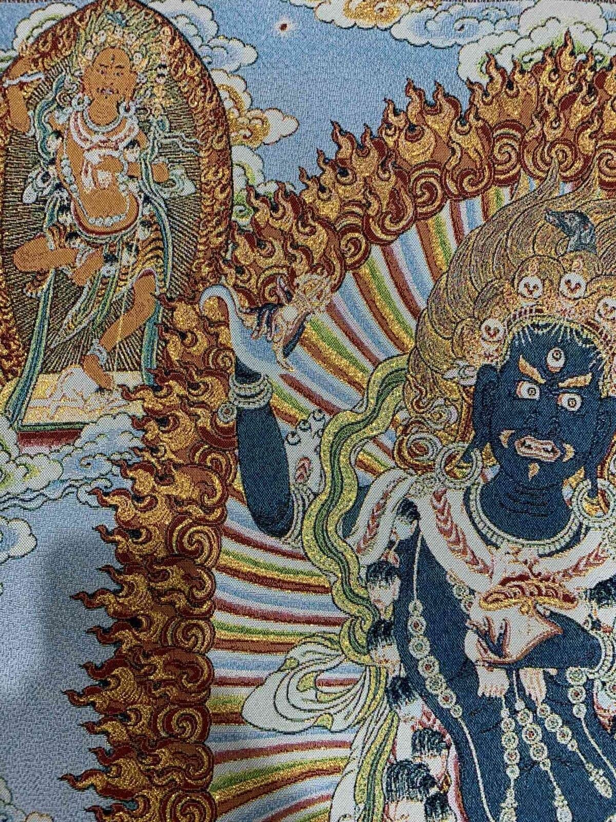 Thangka jedwabny haft buddyzm tybetański szczęśliwy budda feng shui tangka wiszący na ścianę do wystroju domu gobelin medytacja