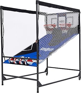 Hall of Games Premium Arcade Cage Basketball Game with Steel Frame and Polycarbonate Backboard, Dual Shot LED Scoring with 6 Size 8.5 Inch Basketballs