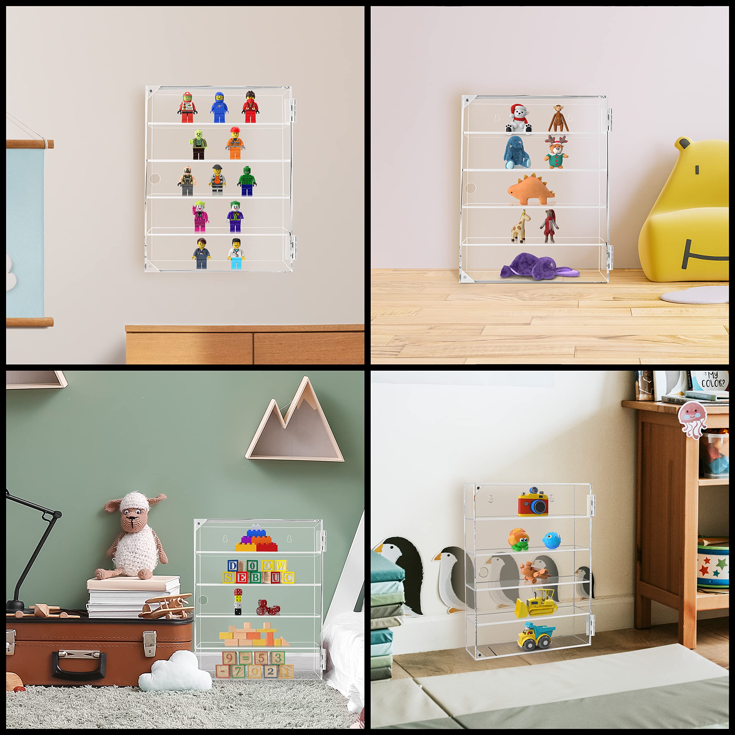 Belle Vous Vitrina Expositora para Colecciones con 5 Niveles de Acrílico Transparente - 27,5 x 7,5 x 35,7 cm - Estantes de Pared para Vasos de Chupitos, Figuras - Vitrinas para Colecciones de Rocas