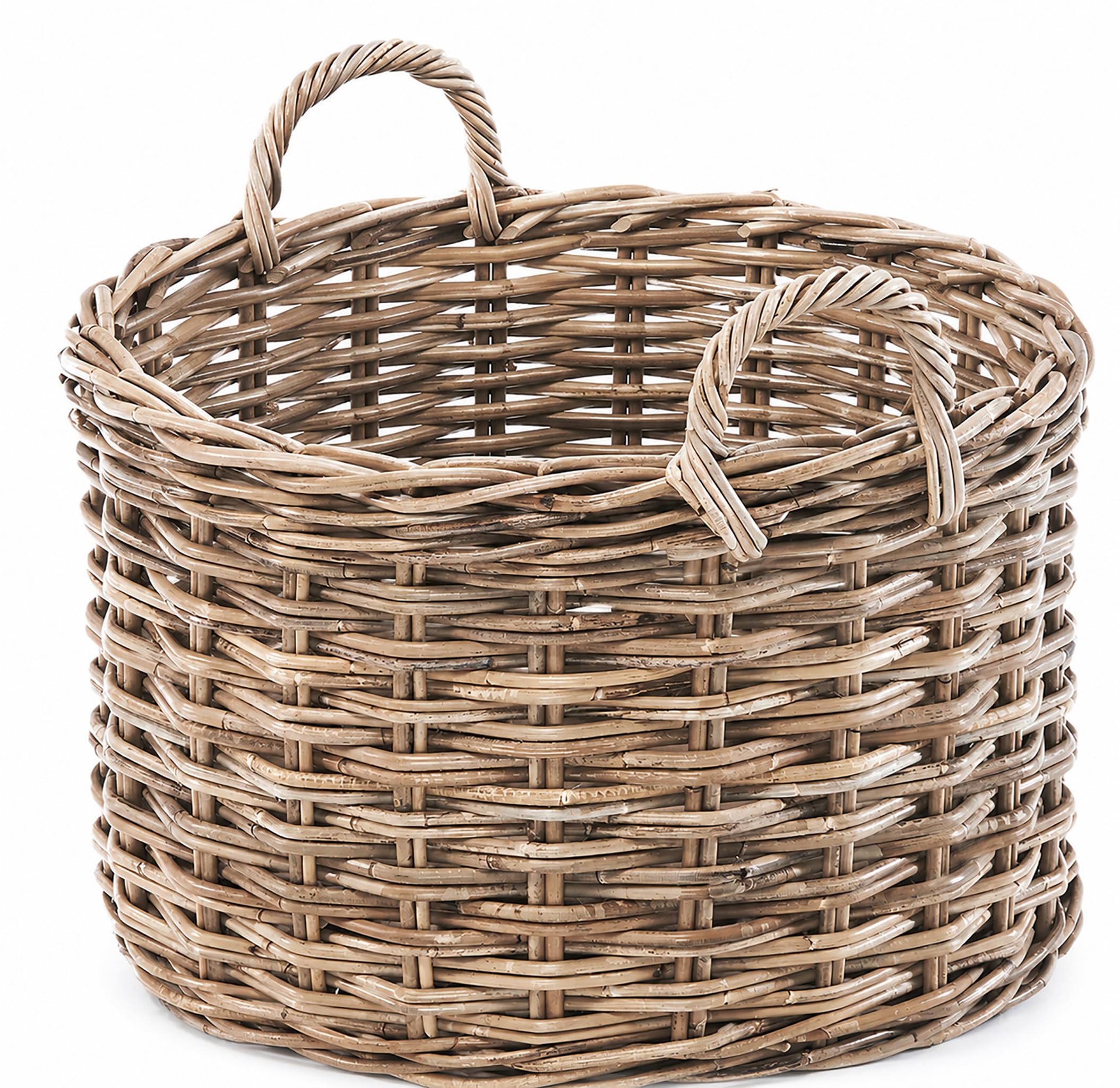 Kobolo Aufbewahrungskorb SELINA Ø 50 cm - Rattankorb grau, rund mit Griffen